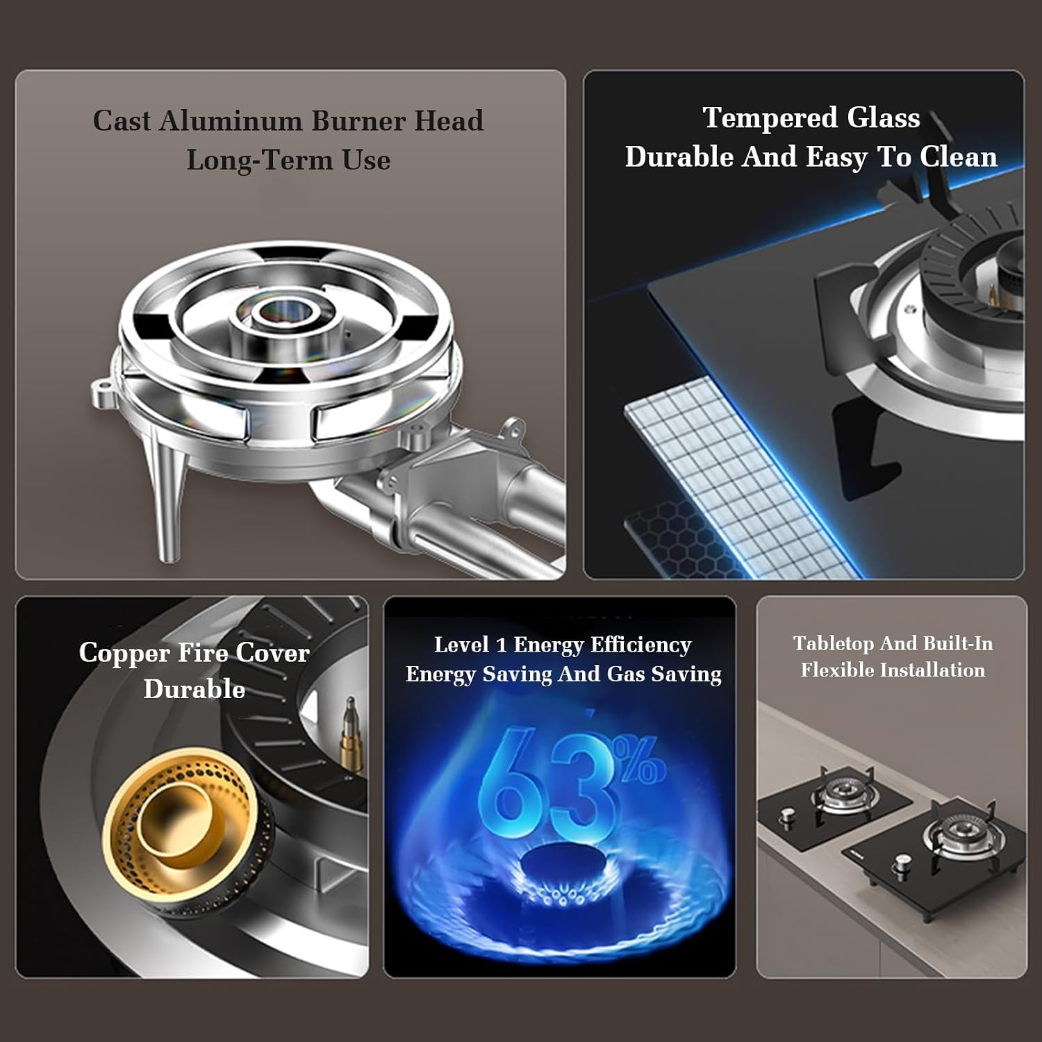 Gas Stove with 1 Burner,5.2KW Gas Cooktop,Kitchen Counter Top Stove,with Flameout Protection,for Natural Gas/liquefied Petroleum Gas(LPG)