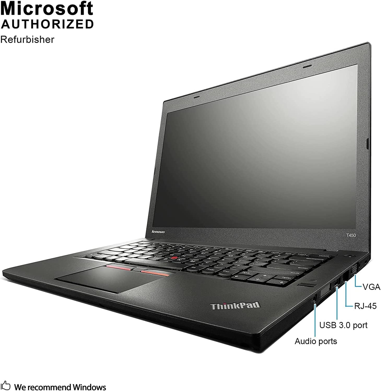 Lenovo ThinkPad T450 14in HD Business Laptop Computer, Intel Dual-Core i5-5300U Up to 2.9GHz, 8GB RAM, 256GB SSD, HDMI, 802.11ac WiFi, Bluetooth, Windows 10 Professional (Renewed)