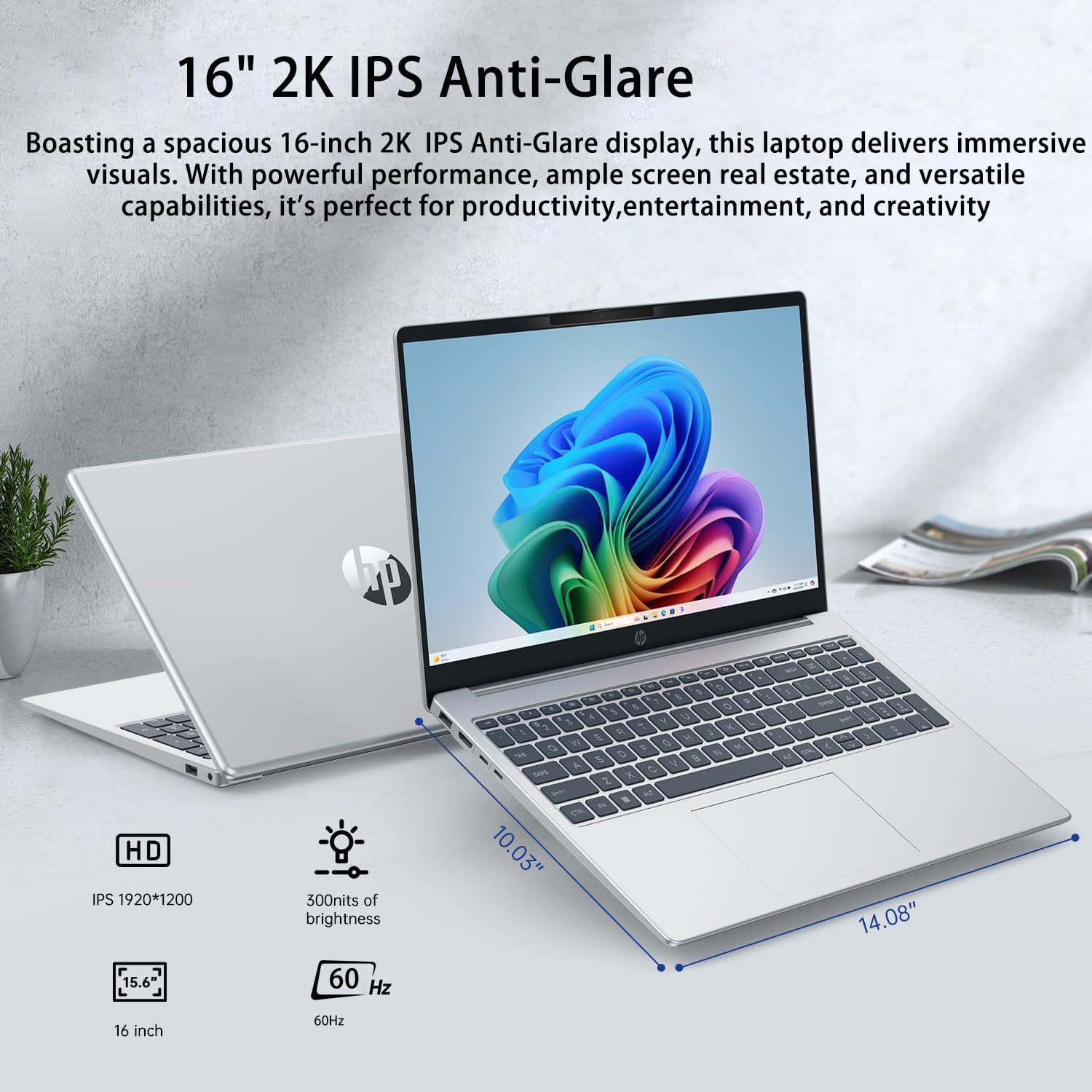 HP Omnibook 5 AI Laptop,16' 2K (1920 x 1200) Laptop PC,Next Gen AI PC AMD Ryzen AI 7 350(NPU 50 Tops),16GB RAM,1TB SSD Laptops for Business, College, School, Photo Editing,Lifetime Office,Win 11