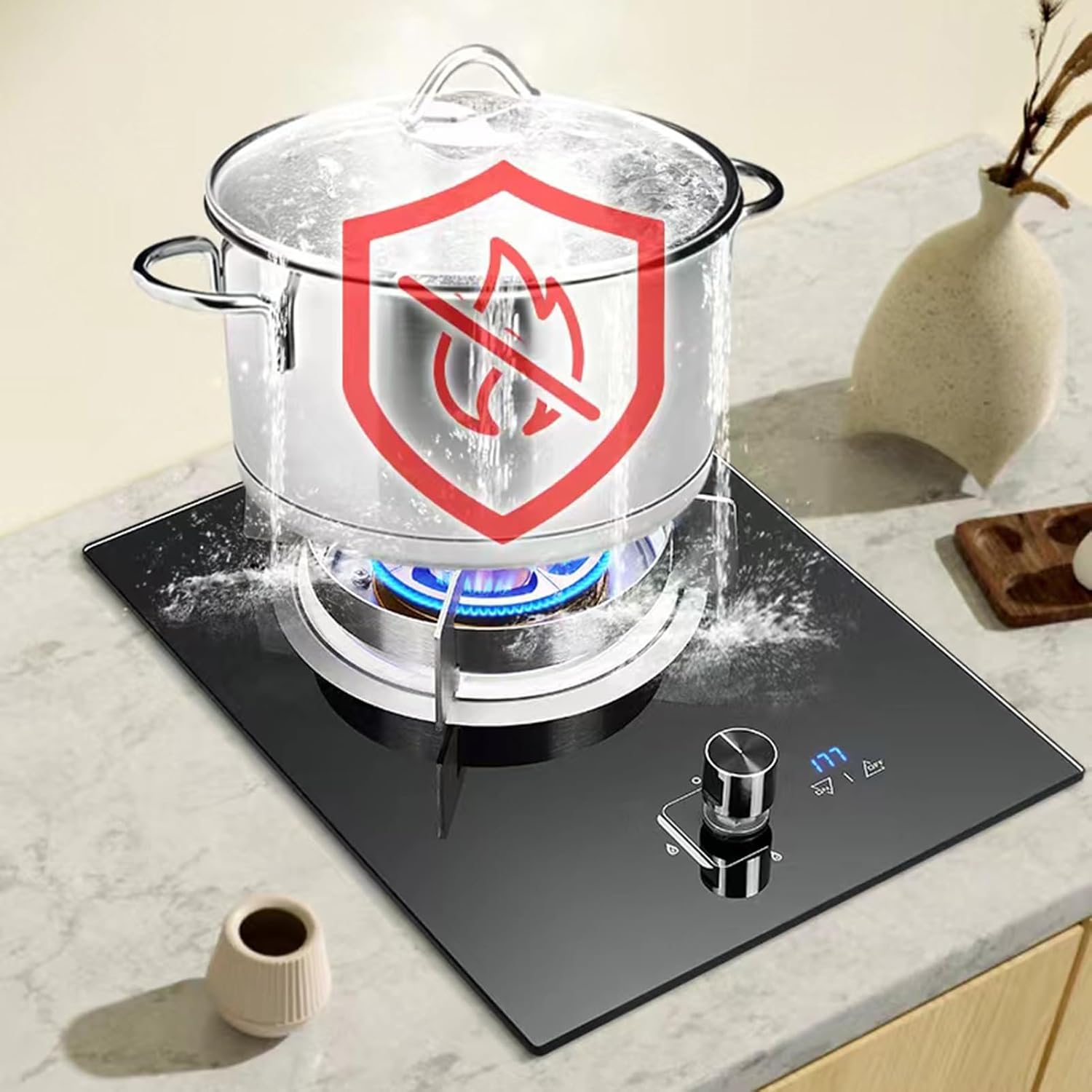 Gas Cooker 1 Burner,5.2KW Kitchen Counter Top Stove,Gas/LP Gas Conversion Stove,with Flameout Protection and Timer,for Home Kitchen(LPG)