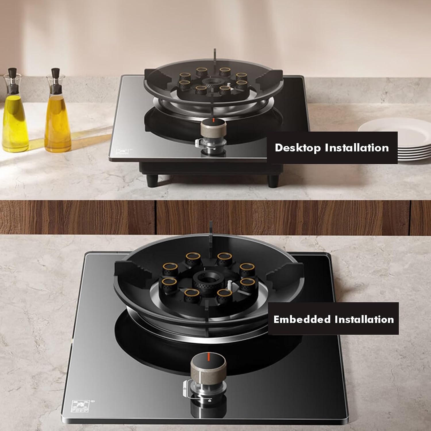 Gas Stove 1 Burner,5.2W 9-Cavity High-fire Frying Pan,Tempered Glass Cast Iron Pot Rack,Gas/LP Gas Conversion Stove,with Flameout Protection,for Home Kitchen(LPG)