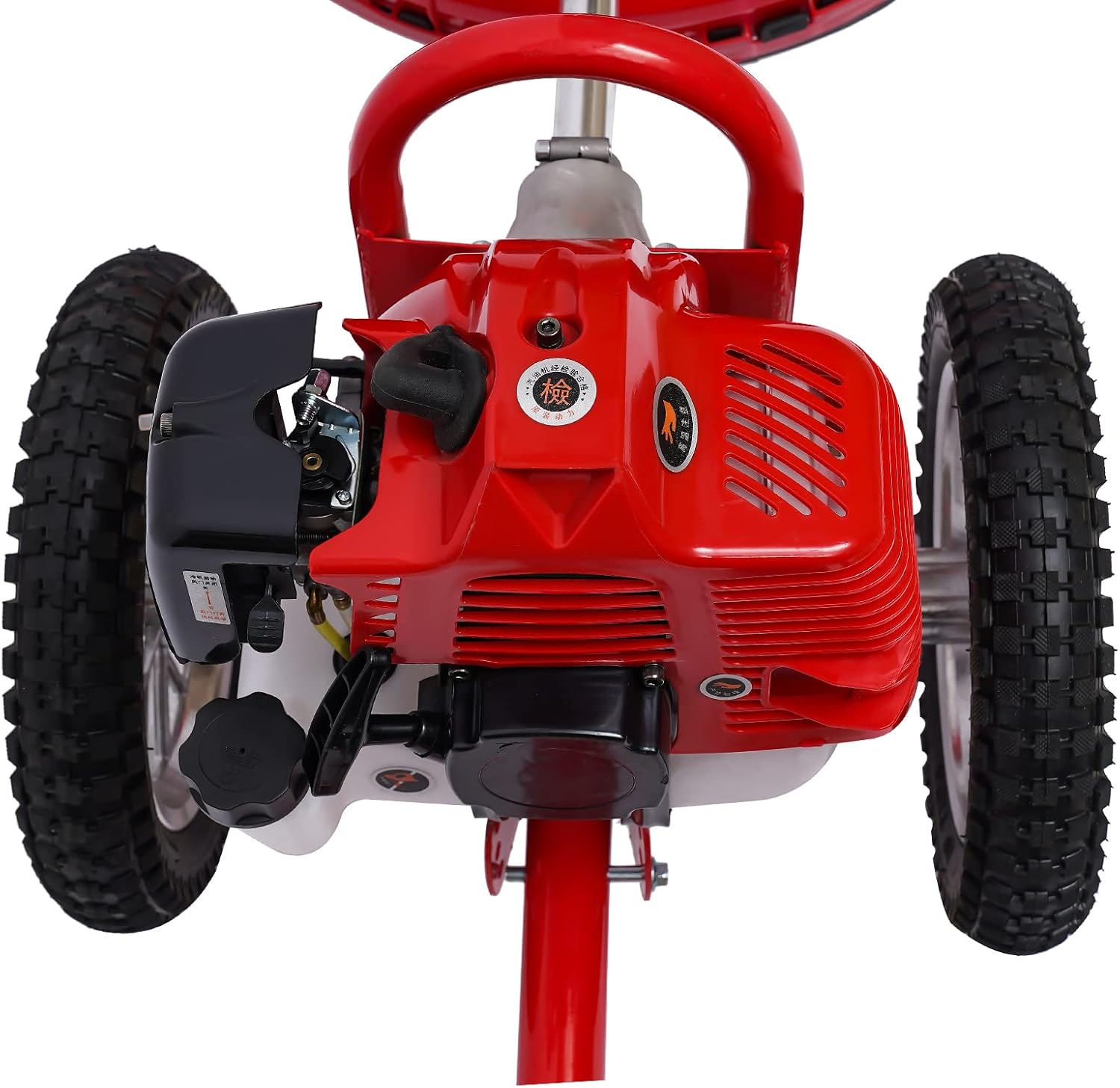 Walk Behind Weed Wacker Gas Powered 2-Stroke Lawn Mower, 2.41HP 49CC Air-Cooled Gasoline Garden Mower Weed Eater Brush Cutter with Wheels, Height Adjustable Grass Trimmer for Grass & Bush