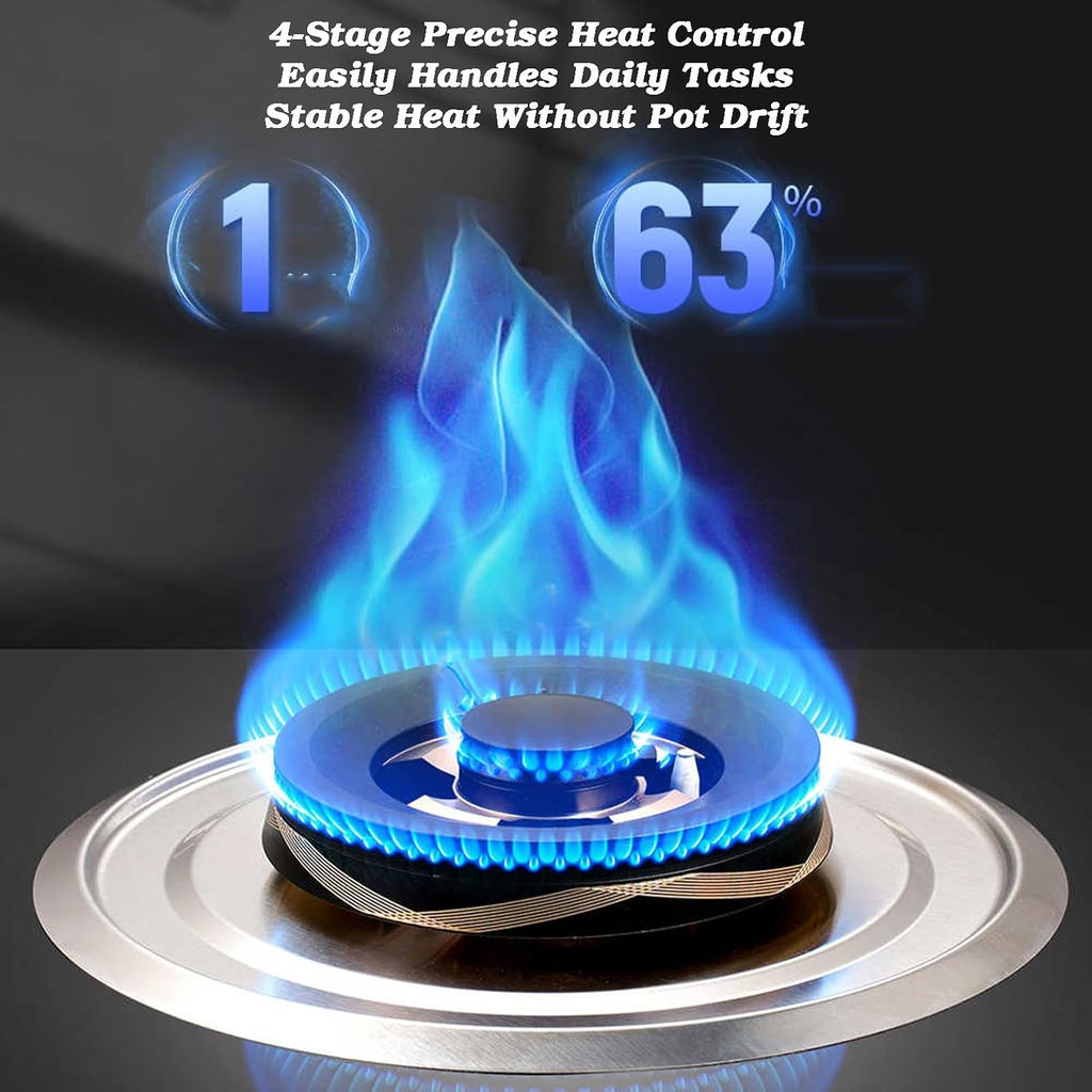 Portable Gas Stove,4.2kW Fire Ring Cooktop 2 Burners,Tempered Glass Freestanding Cooktop,Round Prevent Skidding Pot Rack,with Flameout Protection(LPG)