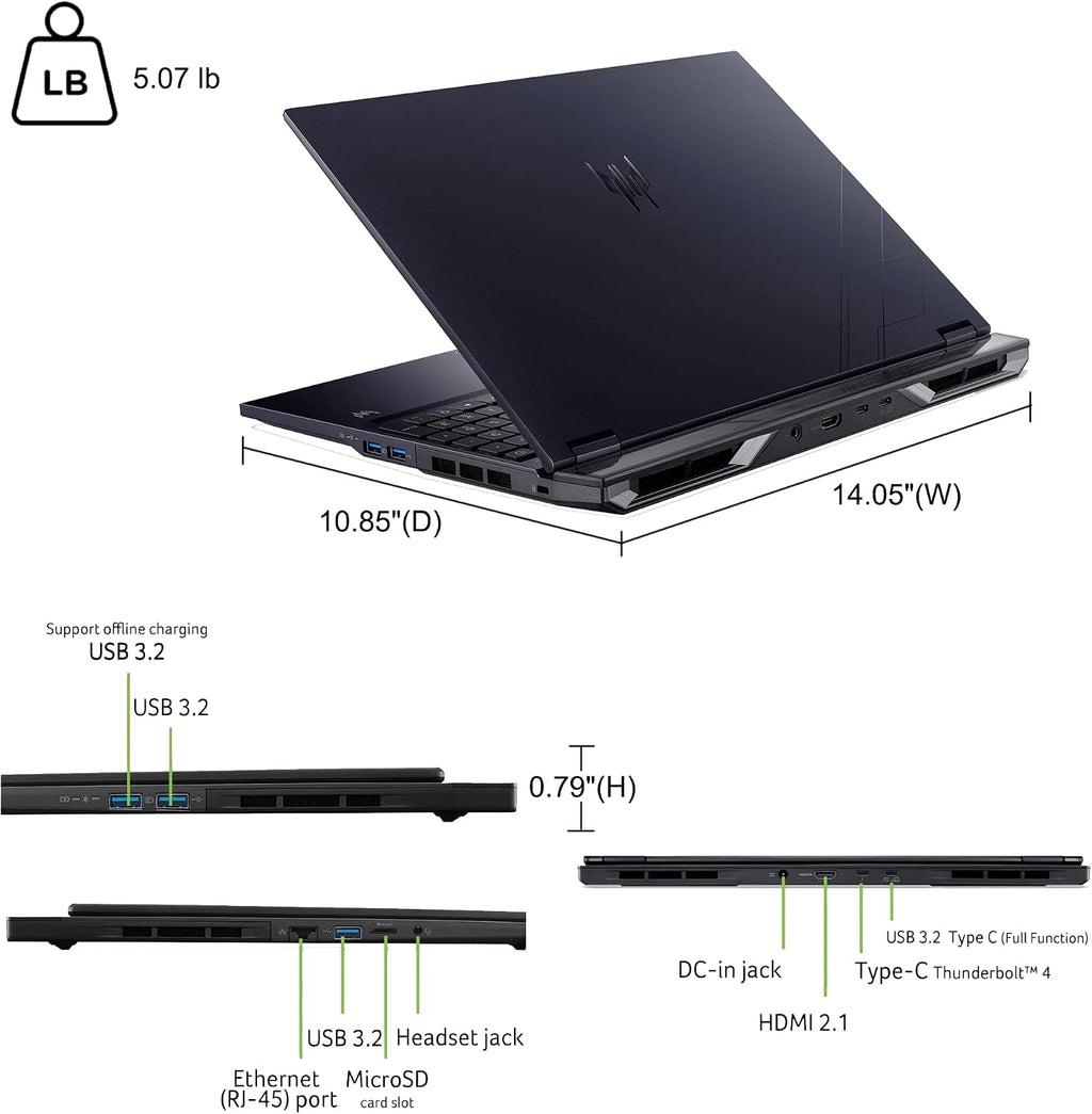 Acer Predator Helios Neo 16 AI Gaming Laptop 16' 2560x1600 IPS 240Hz (100% DCI-P3) Intel 24-core Ultra 9 275HX 32GB RAM 4TB SSD GeForce RTX 5070 Ti (Up to 992 AI Tops) Win11Pro ICP Hub