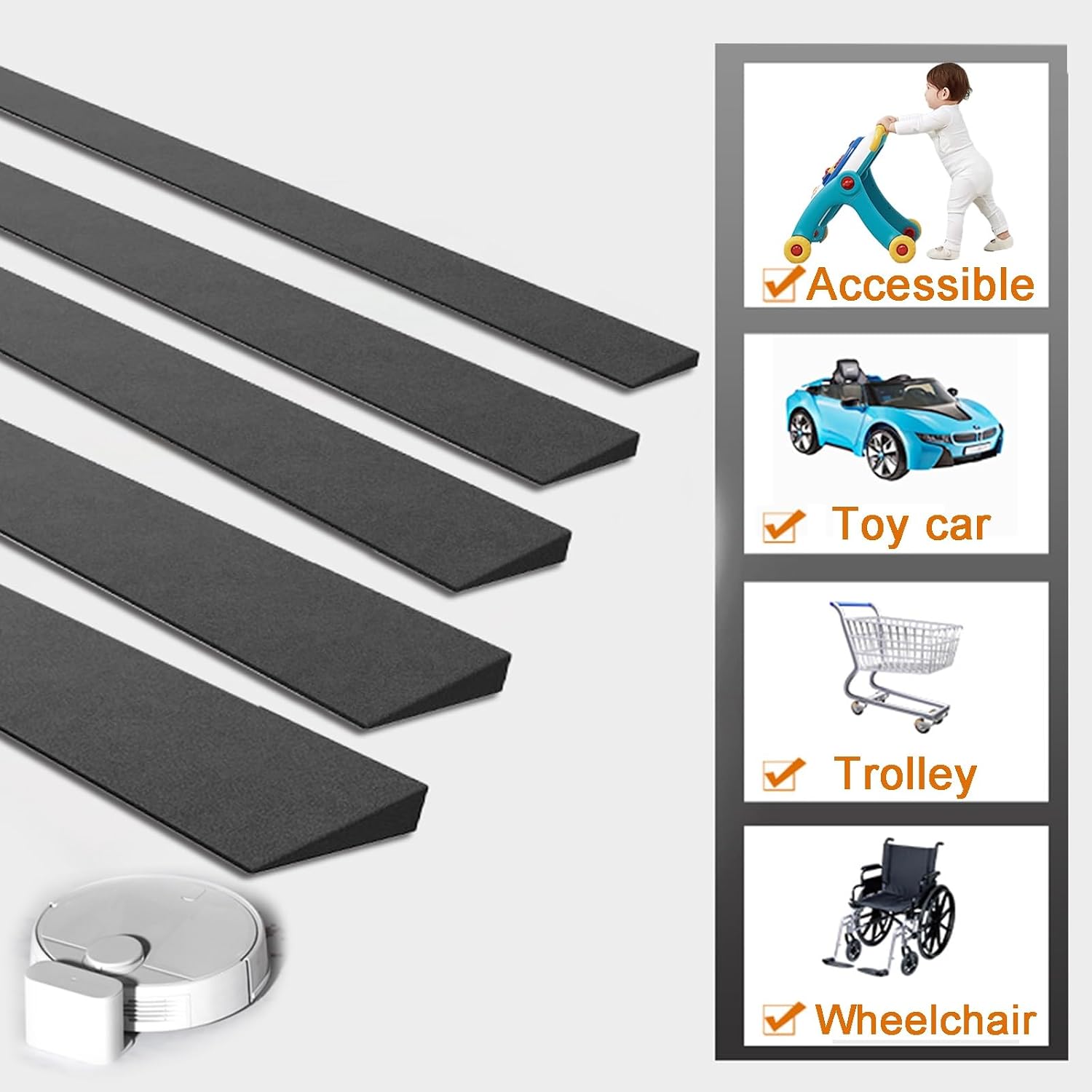 Wheelchair Ramp Nonslip Threshold Ramp Angled Rise Rubber Curb Ramp Portable Lightweight for Doorways Stairs Steps(98 * 5 * 1cm/39 * 2 * 0.4in)
