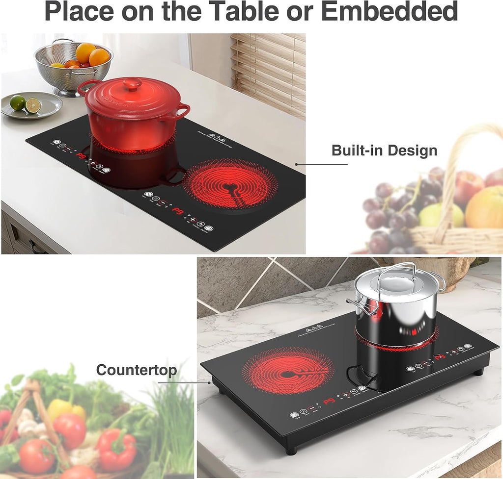 VBGK Single and Double Electric Cooktop, 110V Electric Stove Top with 9 Power Levels, Kids Lock & Timer,LED Touch Control,Overheat Protection Electric Stove
