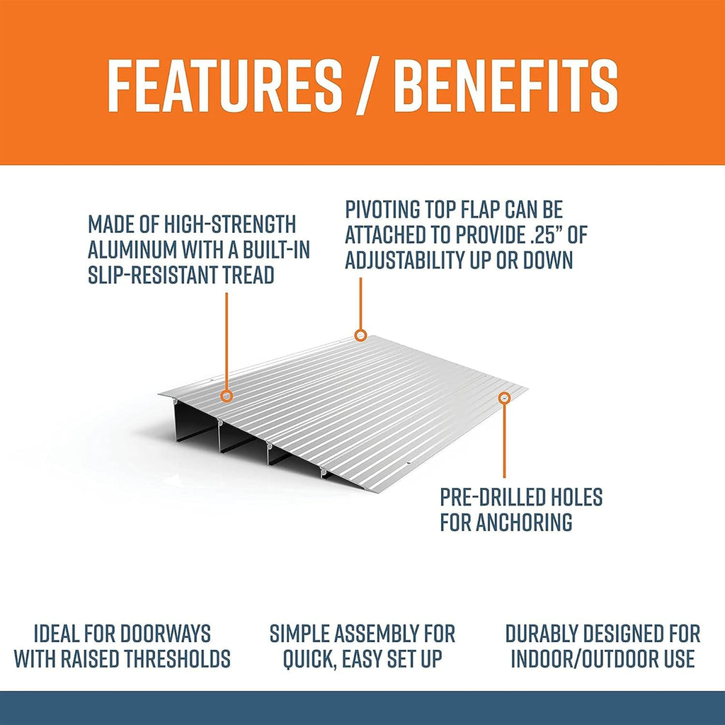 EZ-ACCESS - Threshold Ramps for Doorways - Portable Wheelchair Ramp for Home Steps, Aluminum Door Threshold Sliding Doors, Walker & Wheelchair Access - Adjustable Modular Transitions, 4' Rise