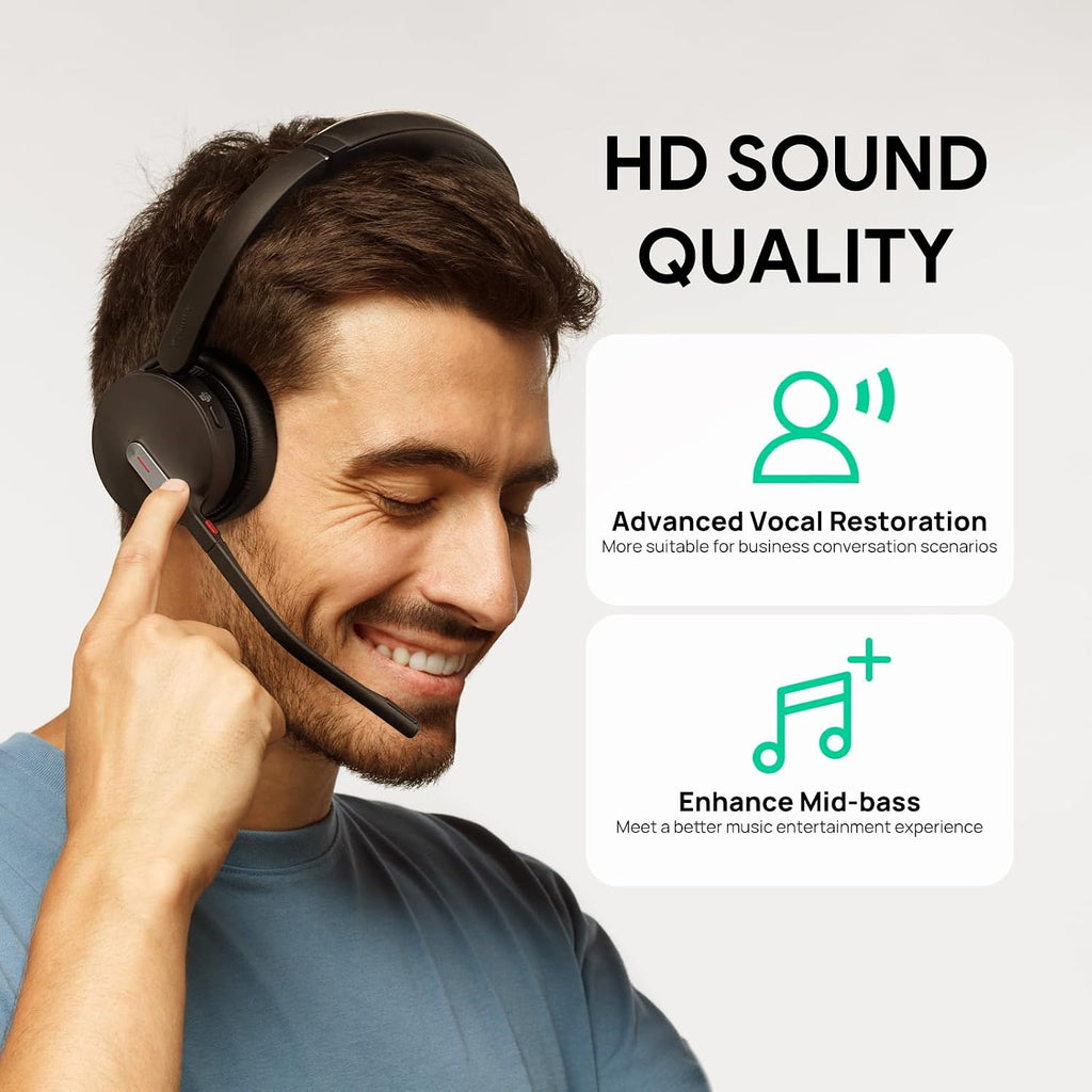 Yealink BH70 Dual Wireless Headset with Mic for Work, Bluetooth Headphone with Teams Certification, up to 35h Talk Time, 147g All-Day Wearing Comfort, Include USB-C/A Dongle & BHC70 Charging Stand
