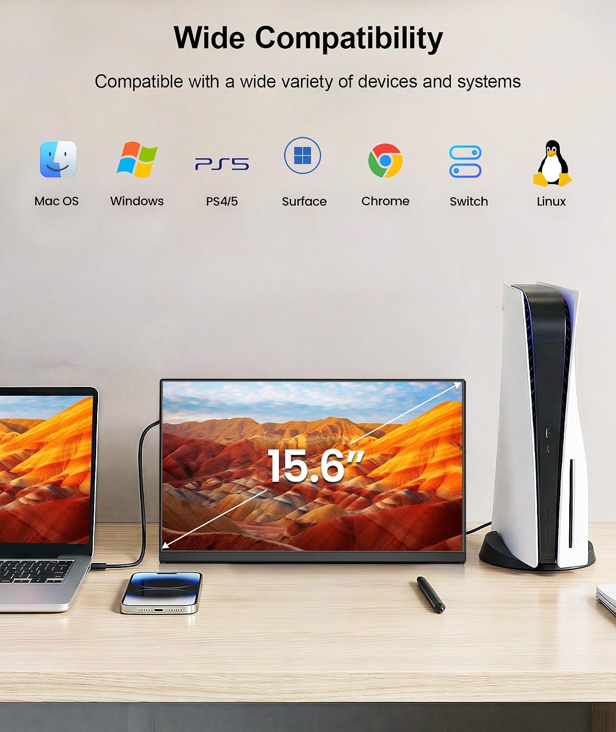 15.6' Laptop Screen Extender, Ultra-Slim FHD 1080P Portable Monitor, Detachable Dual Monitor Travel & Remote Work, Plug and Play for 13'-17.3' Laptops, for Windows/Mac/Android/Chrome