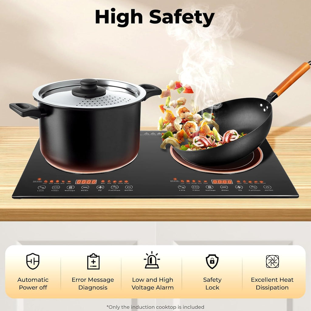 Electric Induction Cooker, Double Induction Cooktop 2 Burner Bulit-in Countertop Electric Stove, 110V 2400W Portable Two Burner Cooktop for Kitchen, RV