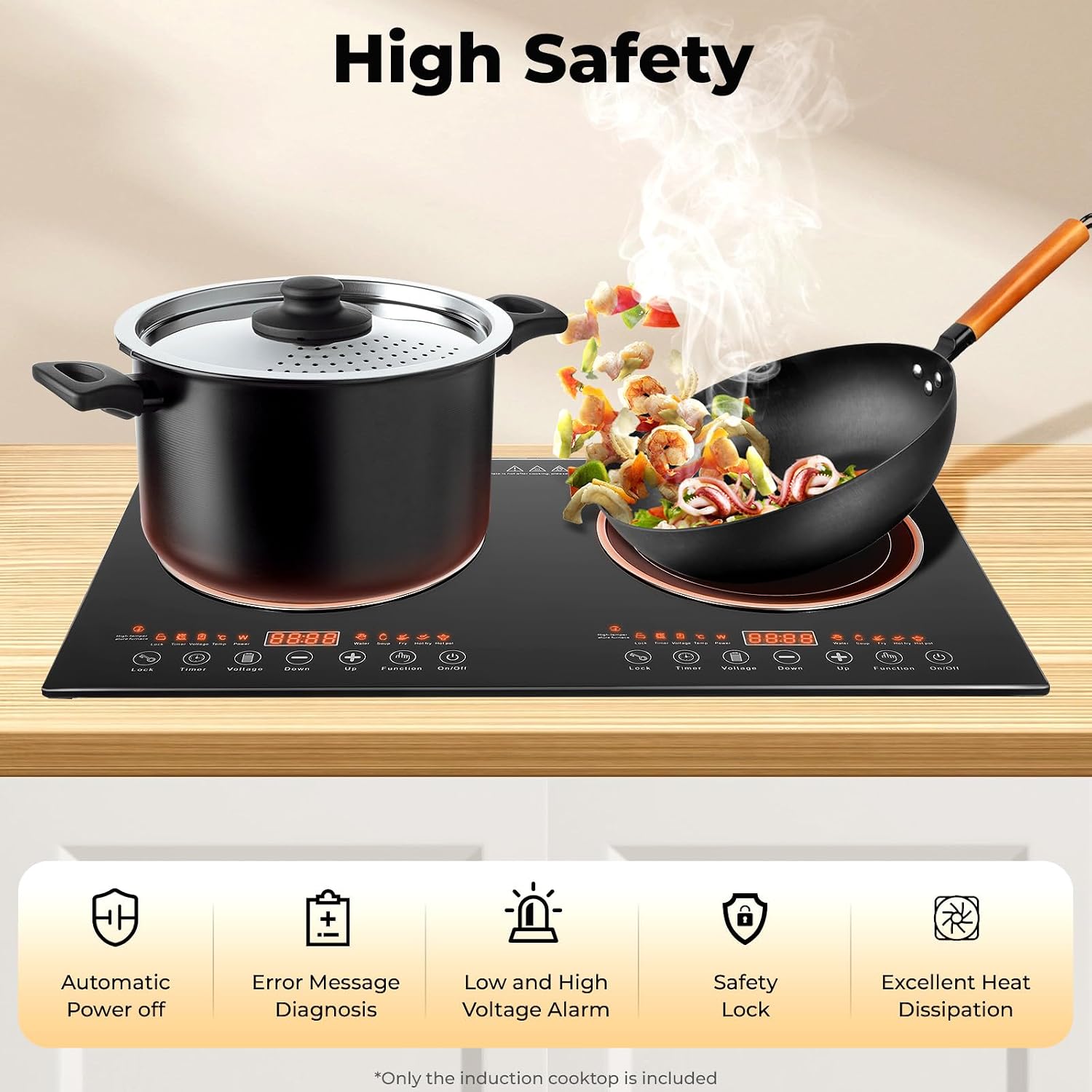Electric Induction Cooker, Double Induction Cooktop 2 Burner Bulit-in Countertop Electric Stove, 110V 2400W Portable Two Burner Cooktop for Kitchen, RV