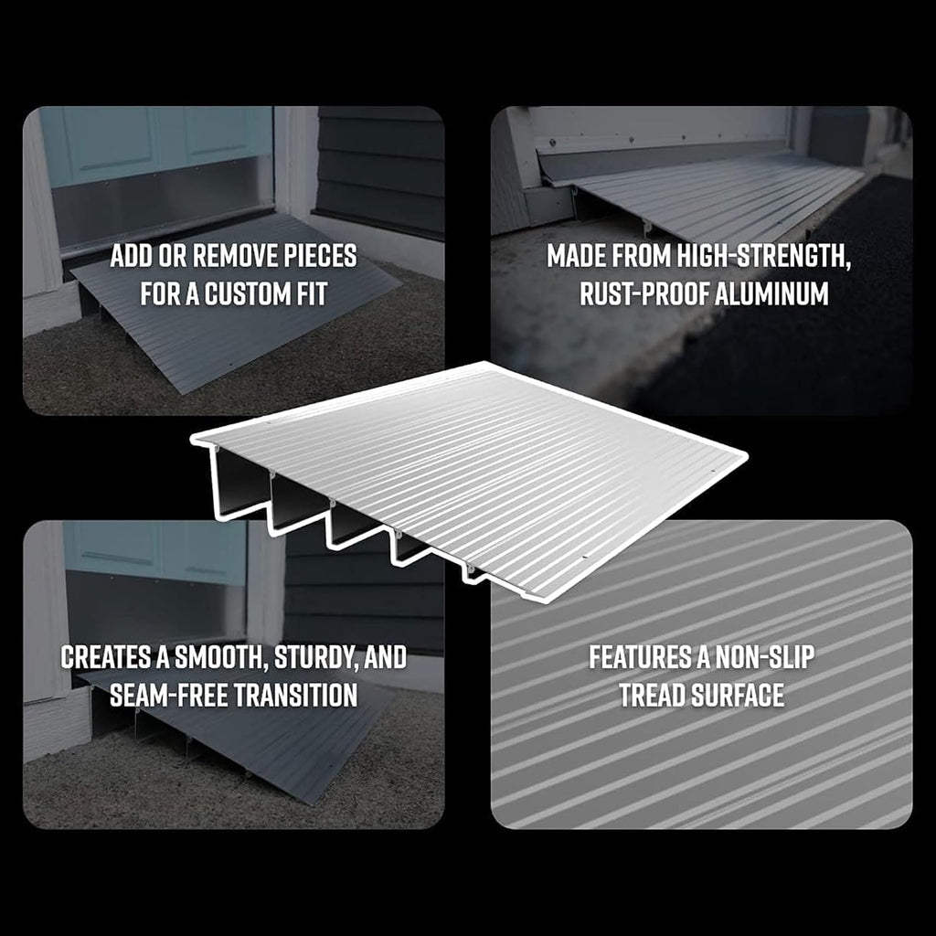 EZ-ACCESS - Threshold Ramps for Doorways - Portable Wheelchair Ramp for Home Steps, Aluminum Door Threshold Sliding Doors, Walker & Wheelchair Access - Adjustable Modular Transitions, 4' Rise