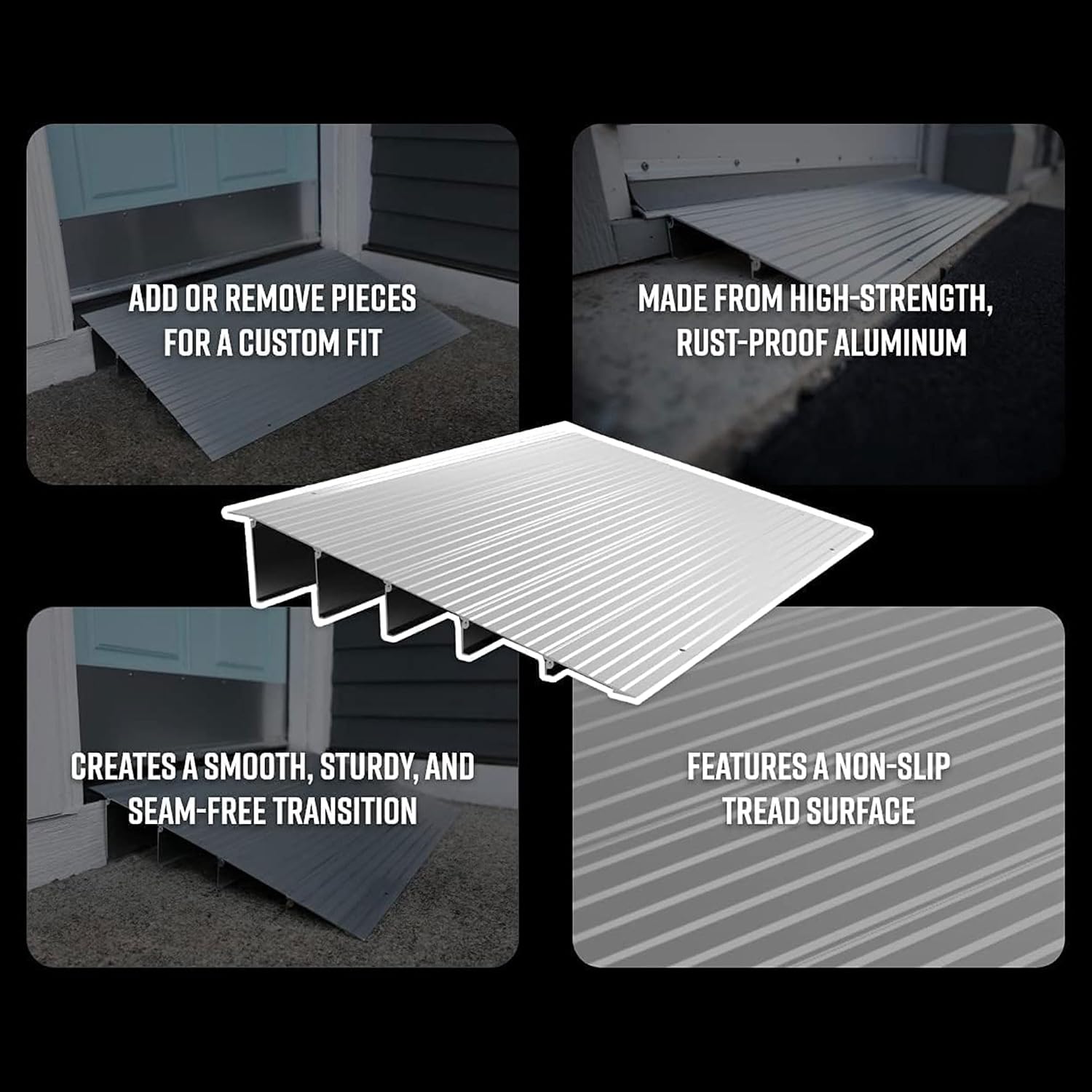EZ-ACCESS - Threshold Ramps for Doorways - Portable Wheelchair Ramp for Home Steps, Aluminum Door Threshold Sliding Doors, Walker & Wheelchair Access - Adjustable Modular Transitions, 4' Rise