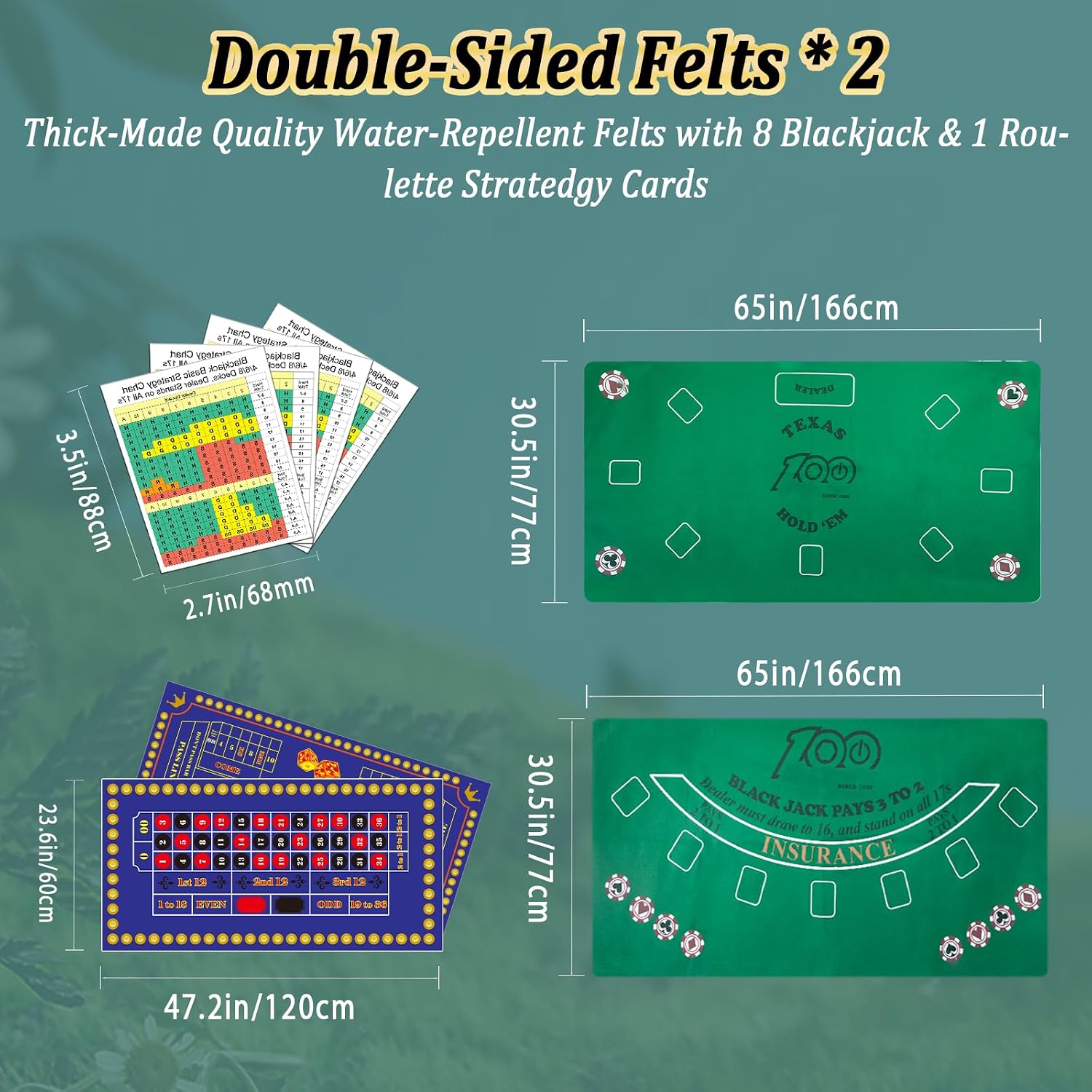 5 in 1 Premium Casino Game Set: Blackjack/Roulette/Craps/Texas Holdem/Poker Game Kit with 360 Chip+8 Deck Card+Roulette Wheel+2 Two-Sided Felt+6 Dice+Stratedgy Card,Texas Holdem Poker Blackjack Set