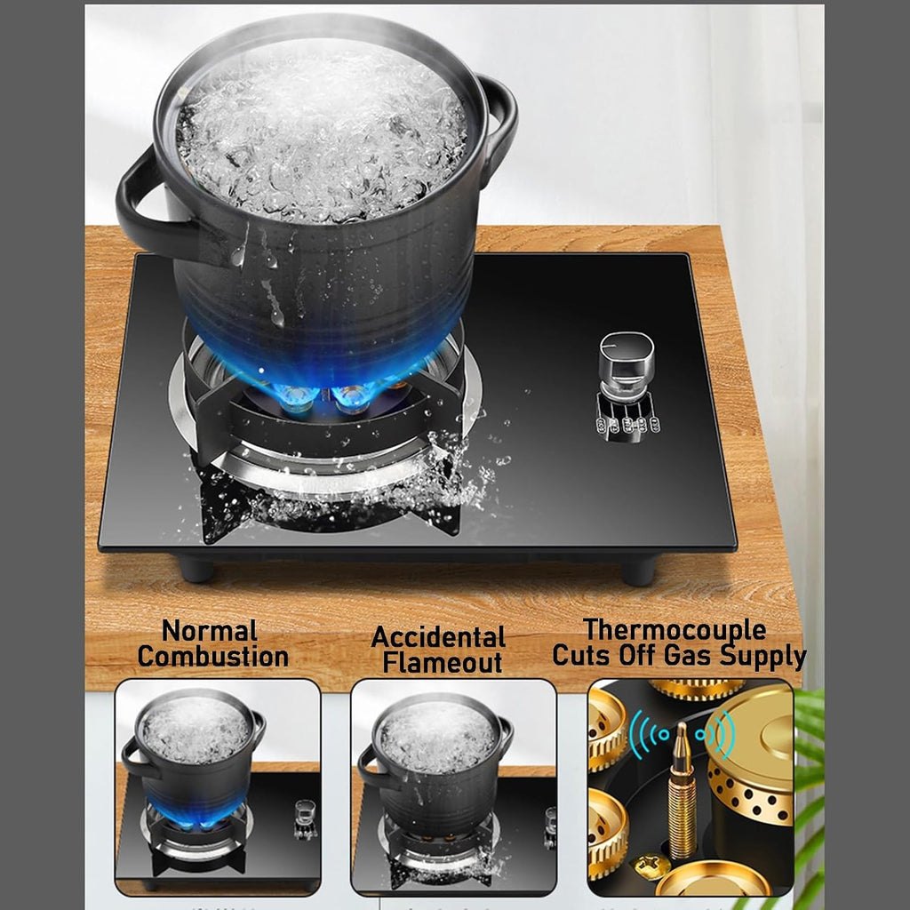 Portable Single Burner Gas Stove,Indoor Gas Stove LPG/NG Tempered Glass Panel Wok,Suitable for RV Home Camping Garden(LPG)