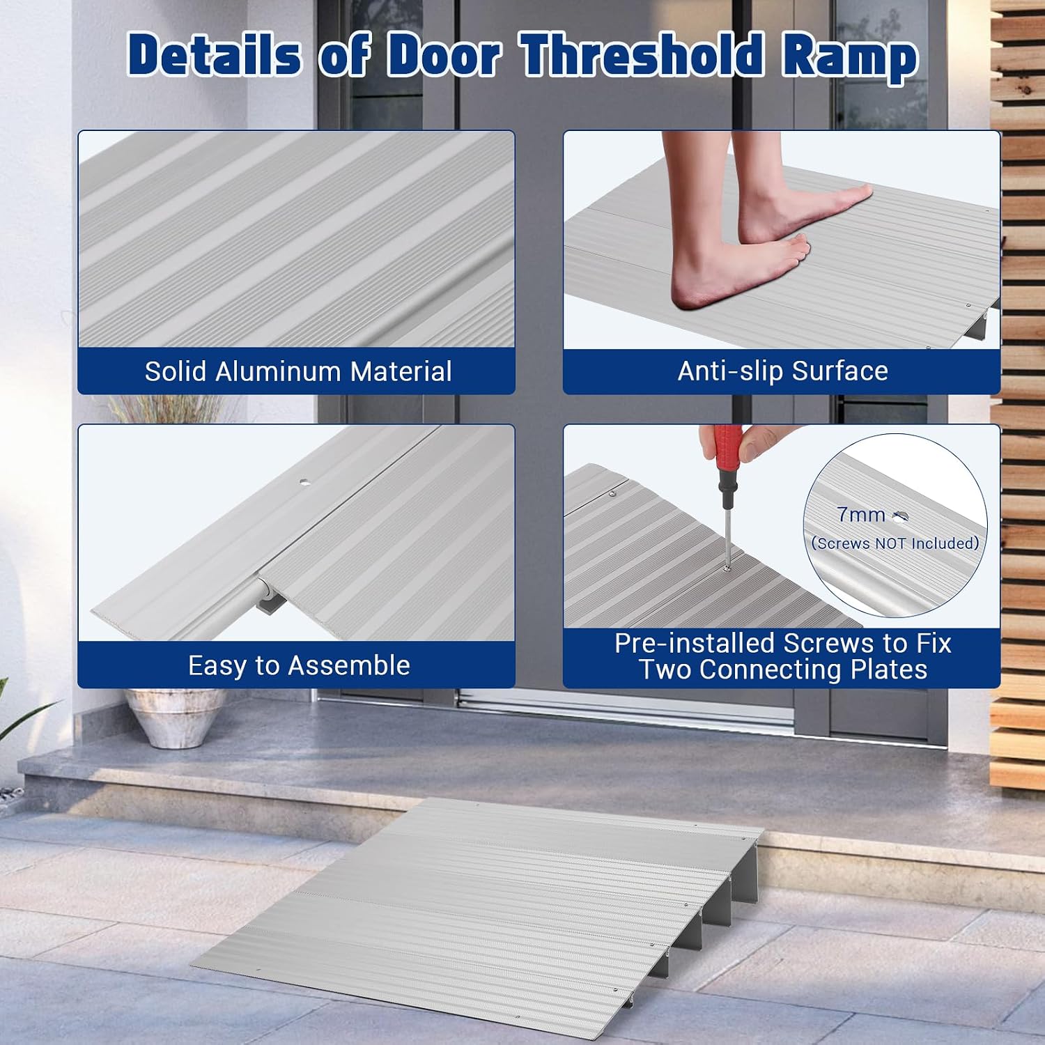 Threshold Ramps for Doorways, 5' Rise Portable Aluminum Wheelchair Door Entry Ramps for Doorways Stairs Home Steps