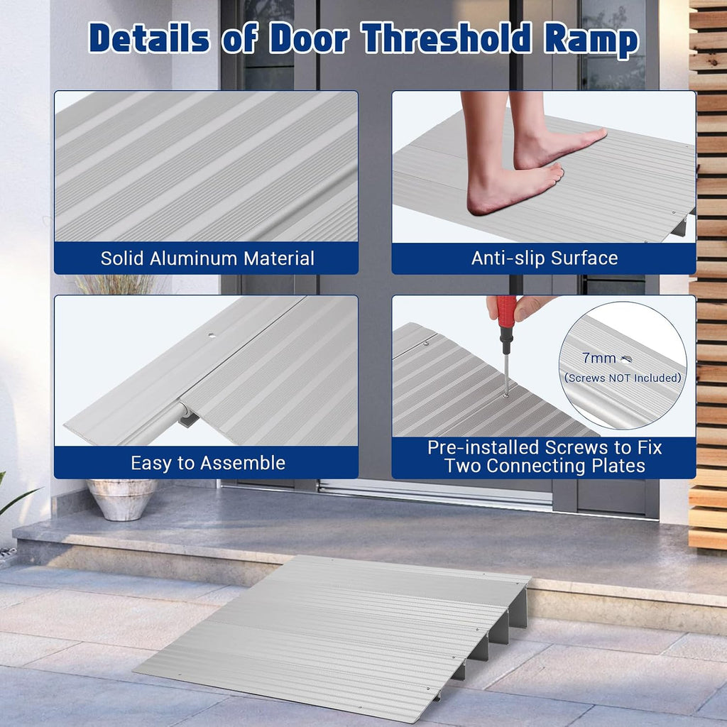 3' Rise Door Threshold Ramp,Aluminum Alloy Entry Ramp for Wheelchair Scooters Power Chairs Walkers