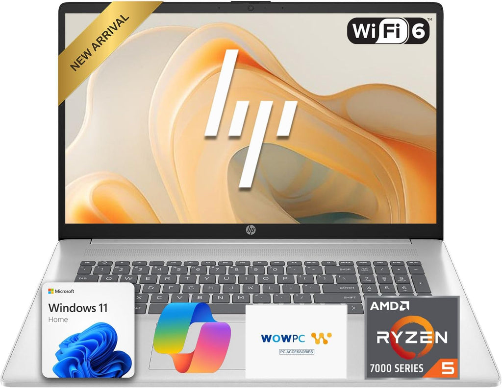 HP Customized 17.3' AI-Ready FHD Business Laptop | 6-Core AMD Ryzen 5 Processor | 8GB DDR4 RAM | 256GB PCIe SSD | Win 11 + Copilot | Wi-Fi 6 | HDMI | Camera with Privacy Shutter & AI Noise Reduction