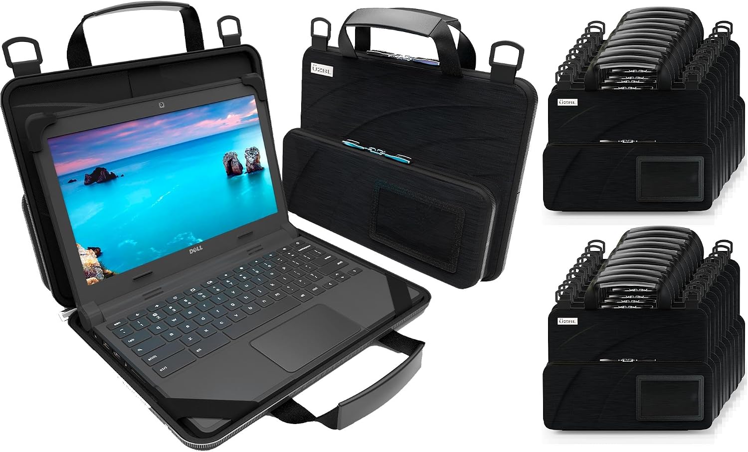 UZBL 13-14 Inch Always-on Chromebook Protective Hard Case with Accessory Pouch and Adjustable Shoulder Strap (20 Pack)