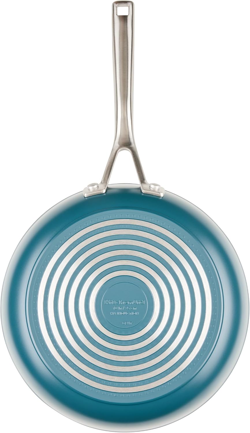KitchenAid Hard Anodized Ceramic Induction Nonstick Pots and Pans Set with Saucepans, Frying Pans, Stockpot, and Lids, Dishwasher Safe, 9 Piece Cookware Set with Stainless Steel Handles - Agave Blue