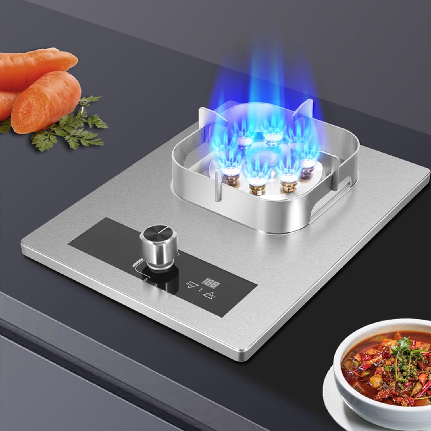 5.2KW Gas Stove,Gas Cooker 1 Burner,Gas/LP Gas Conversion Stove,Tempered Glass Cast Iron Pot Rack,with Flameout Protection,for Home Kitchen(LPG)
