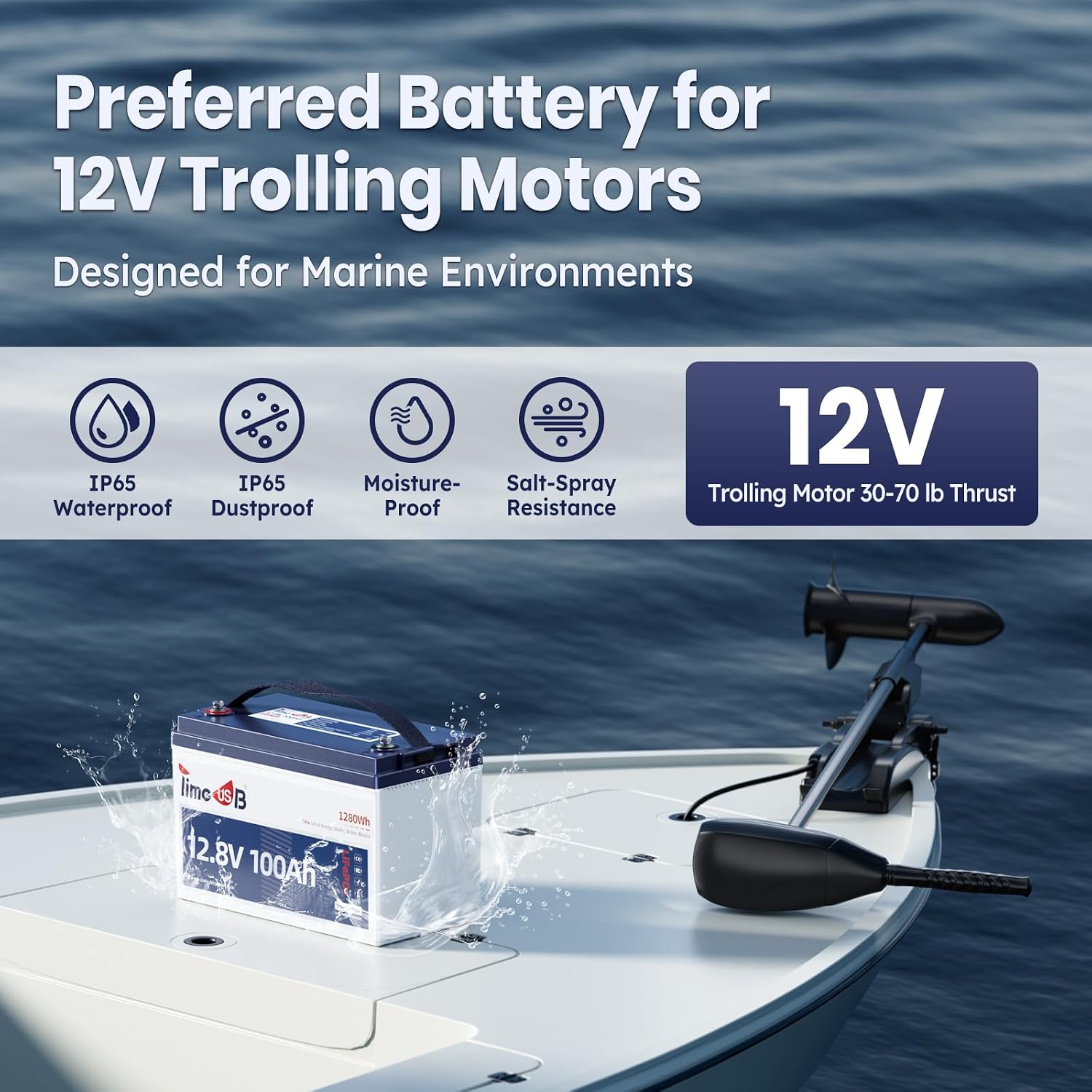 Timeusb 12V 100Ah Trolling Motors LiFePO4 Lithium Battery Group 31 with Low-Temp Protection, 15000 Deep Cycle Marine Batteries with 100A BMS, 1280Wh Energy, Perfect for Boat, RV, Solar, Energy Storage