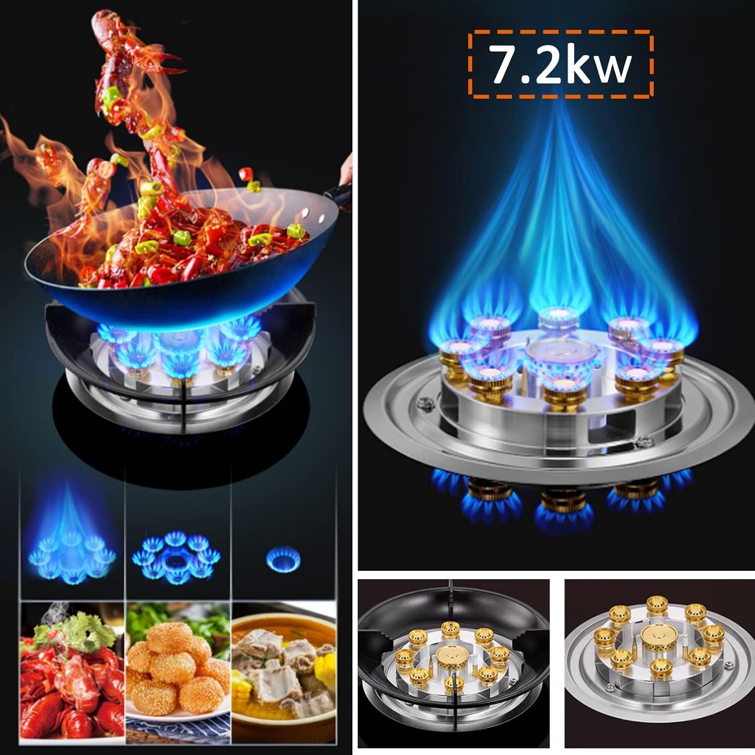 Gas Cooktop 1 Burner, 5.2KW 9-Cavity Timed High Flame, Flame Failure Protection Device and Cast Iron Pot Rack with Flameout Protection Timer, Suitable for Home Kitchens (Size : LPG)