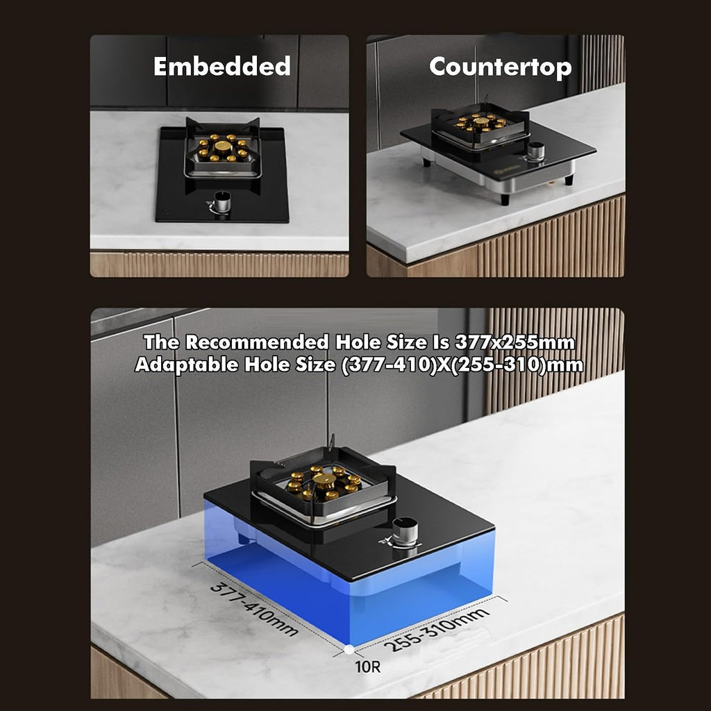 Gas Cooktop 1 Burner,5.2KW 9-Cavity Wok Burner,Tempered Glass with Flameout Protection,for Home Kitchen and Outdoor Use (NG/LPG)(LPG)