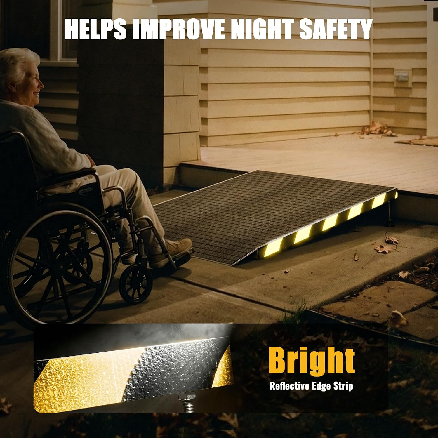 Aluminum Threshold Ramp for Doorways, 36' x 36', Adjustable for 3.34' to 6.3' Rise, Includes Non-Slip Thick Door Mat, Non-Slip Surface, Portable Wheelchair Ramp for Steps, Curbs and Entryways