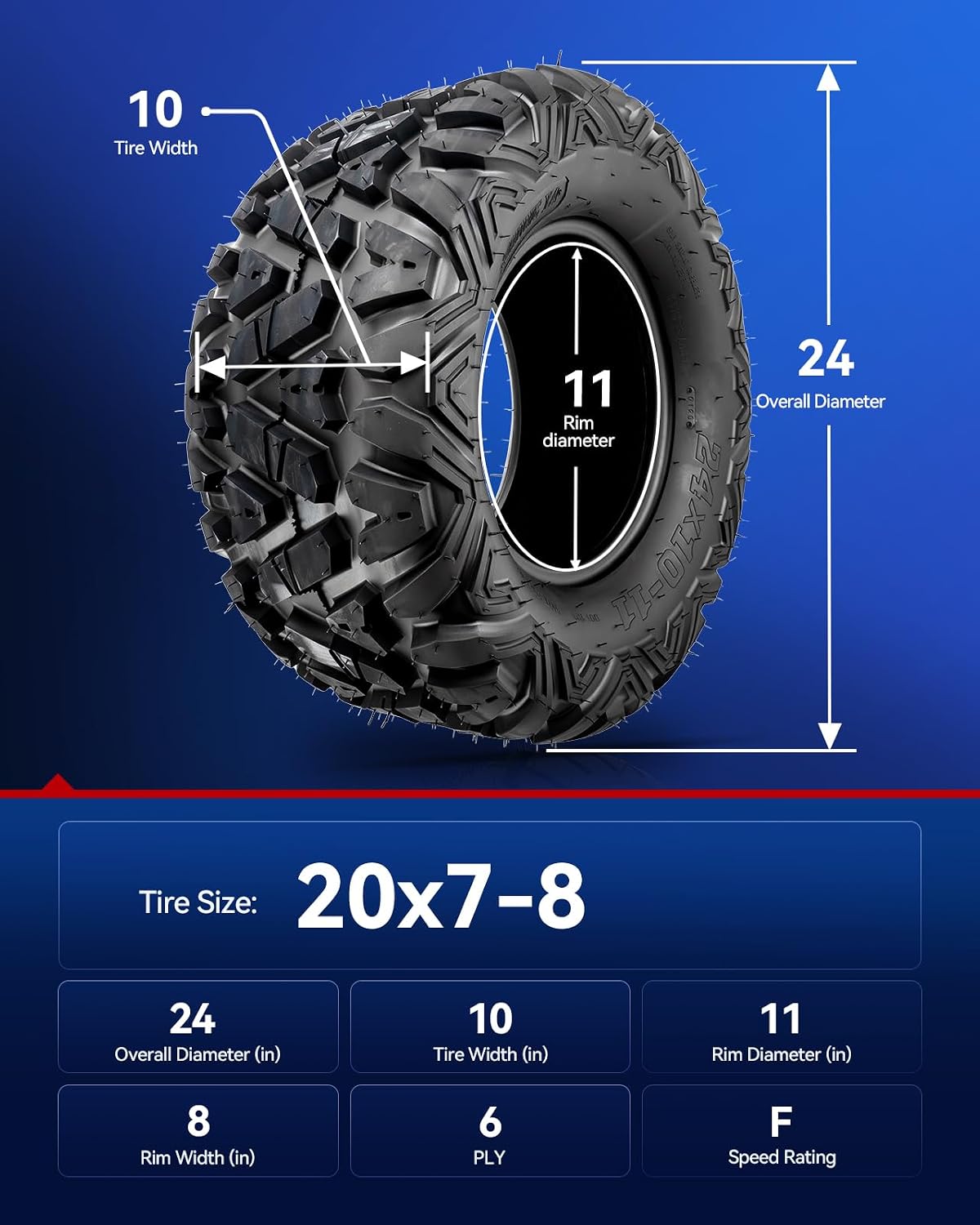 KAX 24x10-11 ATV UTV All-terrain Tires,24x10-11 Off-Road Mud Tires,6 Ply, 2Pcs,Tubeless Z-199