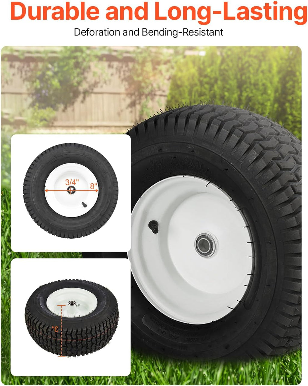 VEVOR Lawn Mower Tires, 16x6.5-8 in Tubeless Tractor Tires with Rim, 2 Pack Tire & Wheel, 3 in Offset Hub, Turf Pneumatic Tires, 3/4 in Bushing Size, 16 PCS Adapters for Riding Mower, Lawn Tractor