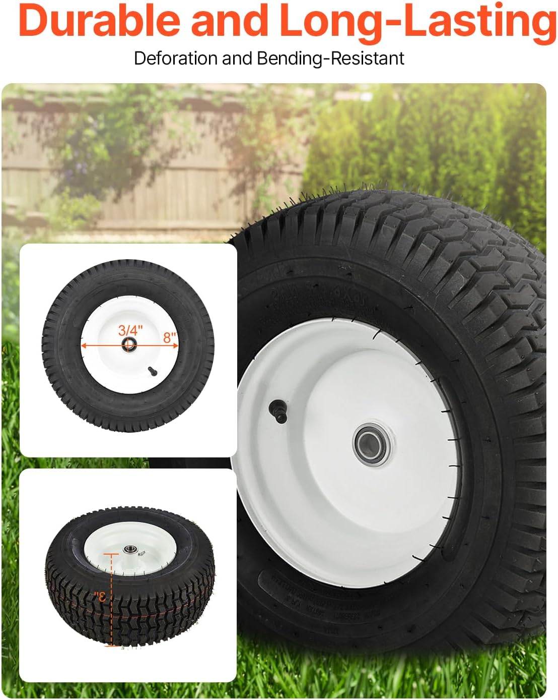 VEVOR Lawn Mower Tires, 16x6.5-8 in Tubeless Tractor Tires with Rim, 2 Pack Tire & Wheel, 3 in Offset Hub, Turf Pneumatic Tires, 3/4 in Bushing Size, 16 PCS Adapters for Riding Mower, Lawn Tractor