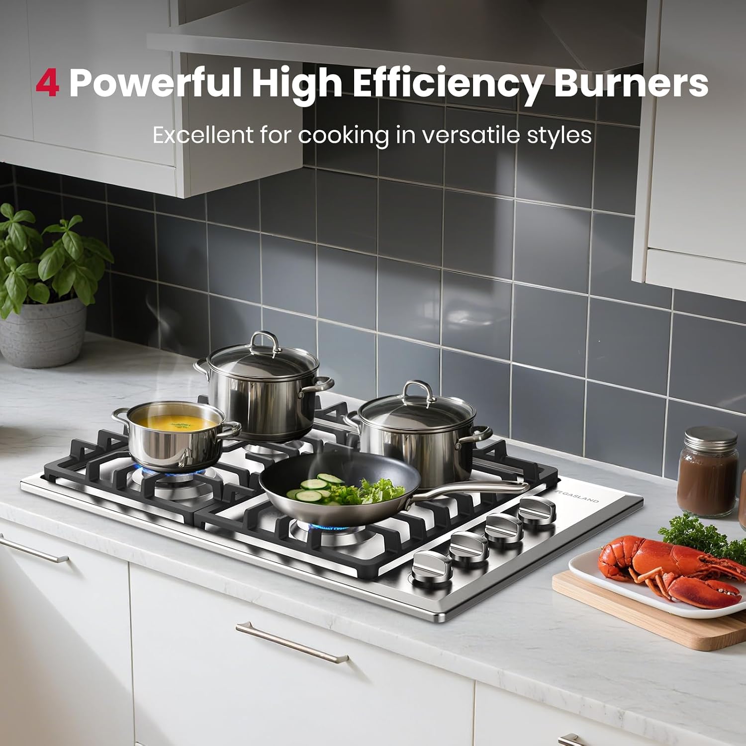 GASLAND Gas Cooktop 30 Inch with 4 Italy Sabaf Burners PRO GH2304SS,NG/LPG Convertible Natural Gas Propane Cooktops, Auto Ignition, Thermocouple Protection, CSA Certified