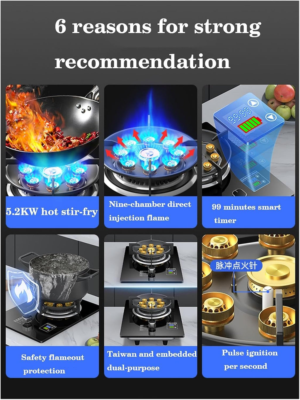 Gas Cooktop 1 Burner, 5.2KW 9-Chamber Fire Ring Wok Burner with Flameout Protection Timer, Anti-Gas Leakage Flame Protection, LPG/Natural Gas Kit (Size : LPG)