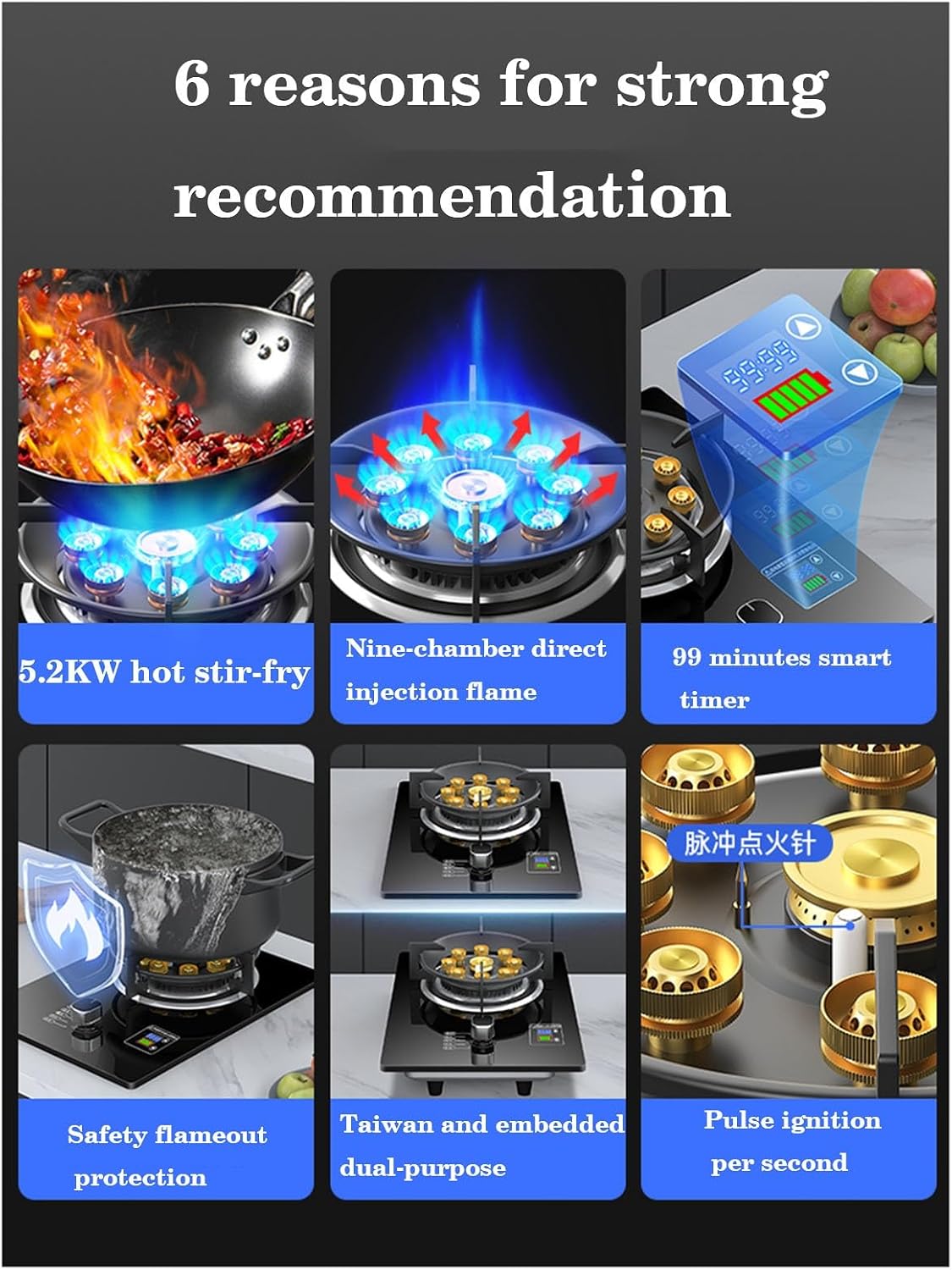 Gas Cooktop 1 Burner, 5.2KW 9-Chamber Fire Ring Wok Burner with Flameout Protection Timer, Anti-Gas Leakage Flame Protection, LPG/Natural Gas Kit (Size : NG)