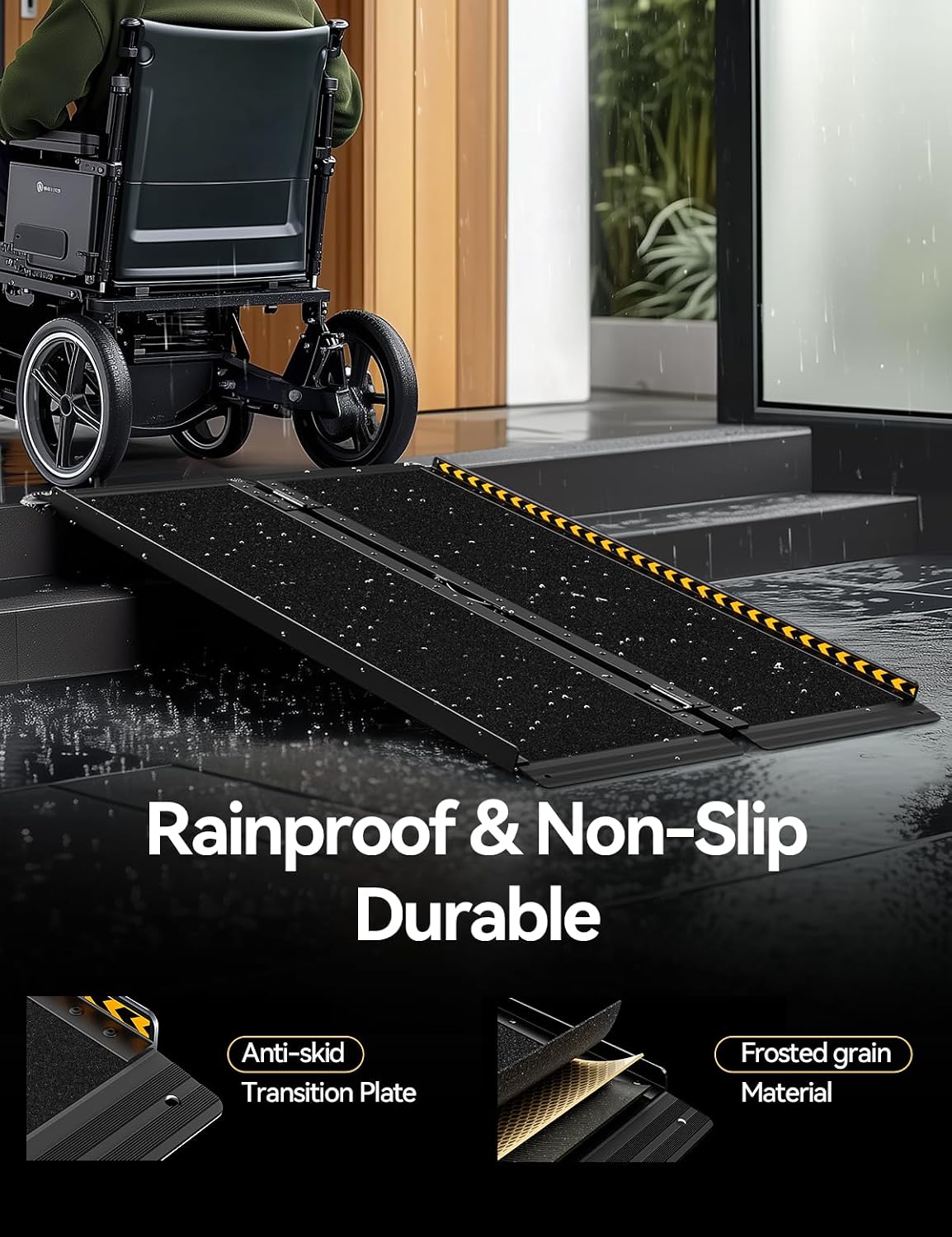 FACHNUO 3FT Wheelchair Ramp for Threshold 3-9 inches, Safe Use at Night Portable Threshold Ramps for Doorways, 800LBS Capacity, Non-Slip Durable Aluminum Alloy Folding Handicap Ramp for Home Steps