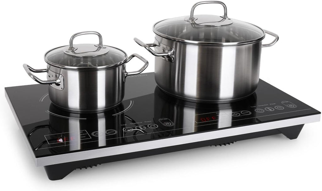 Klarstein VariCook XL - Double Plan de cuisson à Induction, 3100 W : 1300 w ou 1800 W, 10 niveaux de Puissance, Timer, écran LED, commande Tactile, Noir