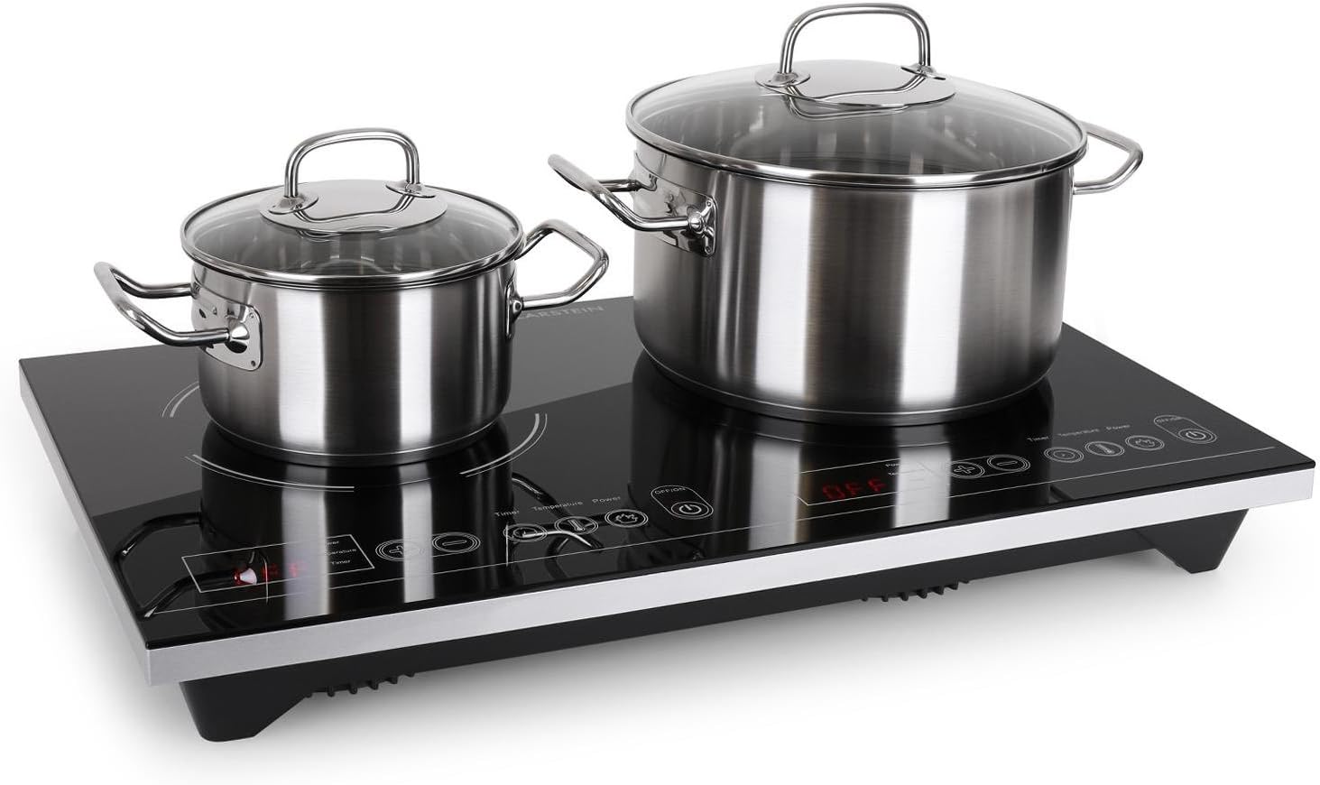 Klarstein VariCook XL - Double Plan de cuisson à Induction, 3100 W : 1300 w ou 1800 W, 10 niveaux de Puissance, Timer, écran LED, commande Tactile, Noir