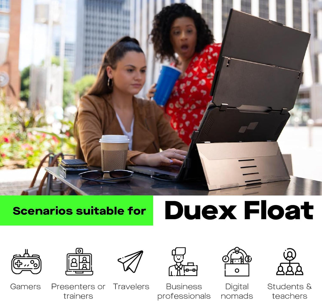 Duex Float Mobile Pixels 15.6' Laptop Screen Extender, 1080P FHD IPS Stacked Portable Monitor, USB C/HDMI Travel Extended Computer Display with Built-in Kickstand,Plug and Play
