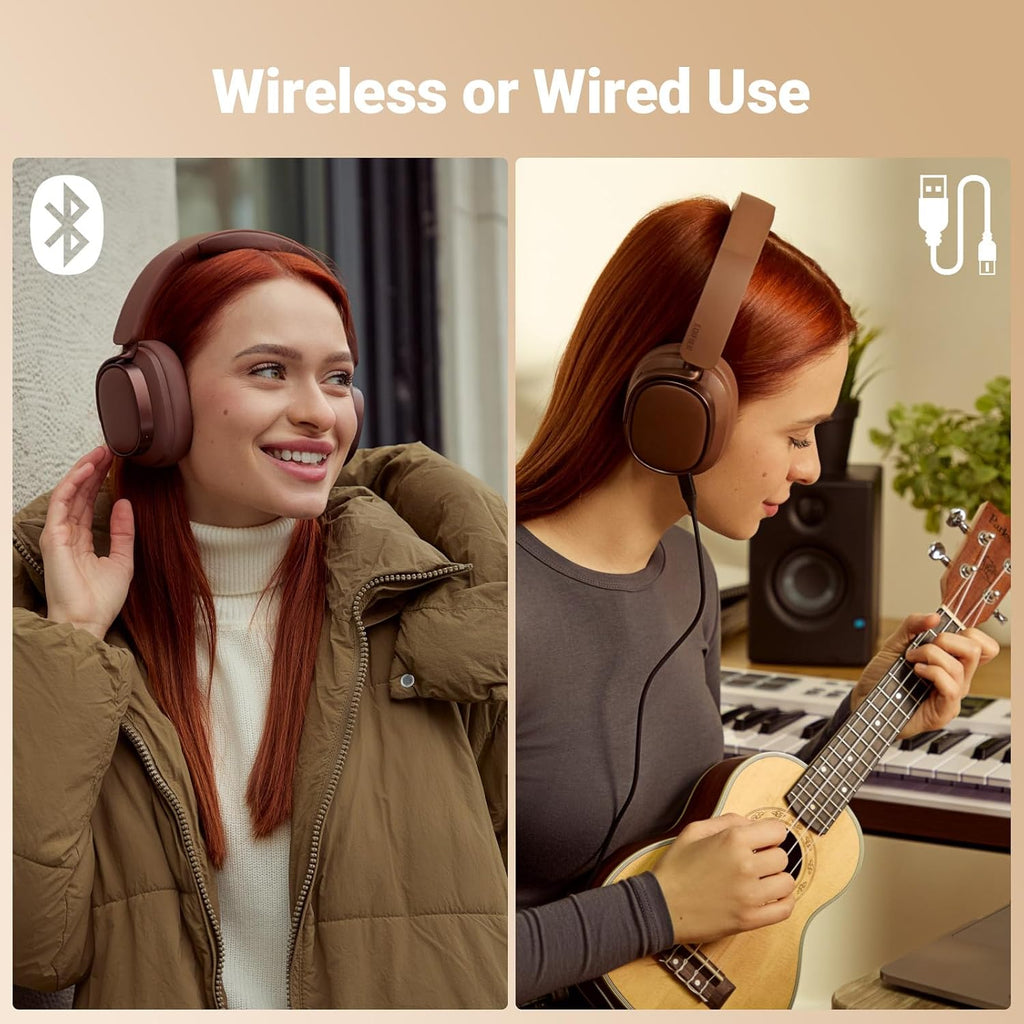 Edifier Active Noise Cancelling Headphones, Over Ear Bluetooth Headset, 92H Playtime Wired & Wireless Hi-Res Audio Certified, Fast Charging Clear Calls for Home Office Travel (Brown)