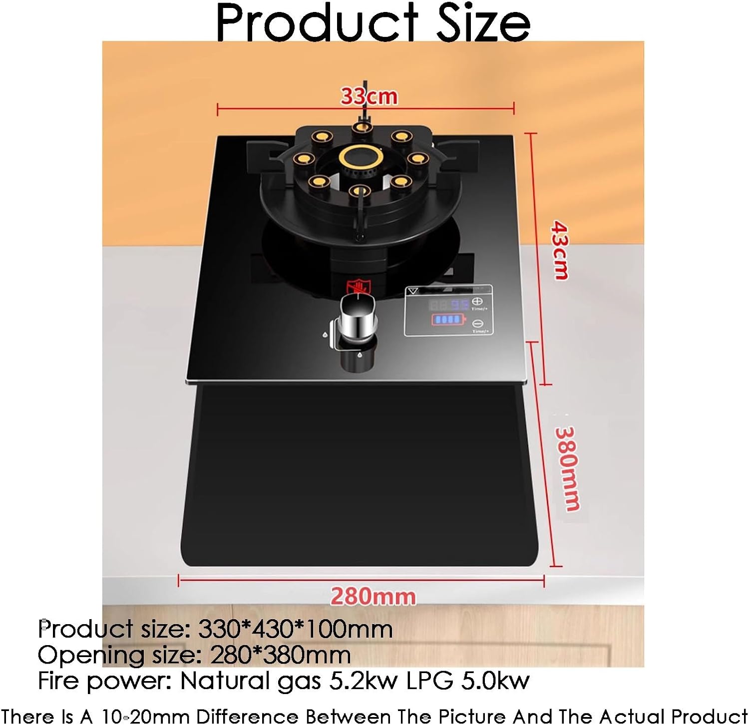 Gas Hob, Gas Cooker Desktop and Embedded 5.2kw NG/5kw LPG Gas Stove, Gas Cooktop with Flame Failure Protection, Single Burner for Home Camping Outdoor(NG)