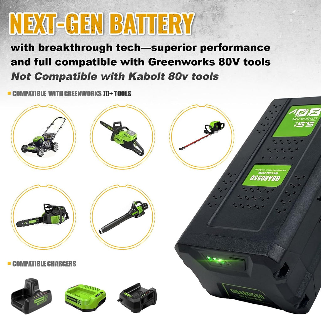 80V 5.5Ah Replacement Batteries Compatible with Greenworks 80V Battery for GBA80200 GBA80250 GBA80400 GBA80500 Lawn Mower Chainsaw 80 Volt Series Cordless Power Tools