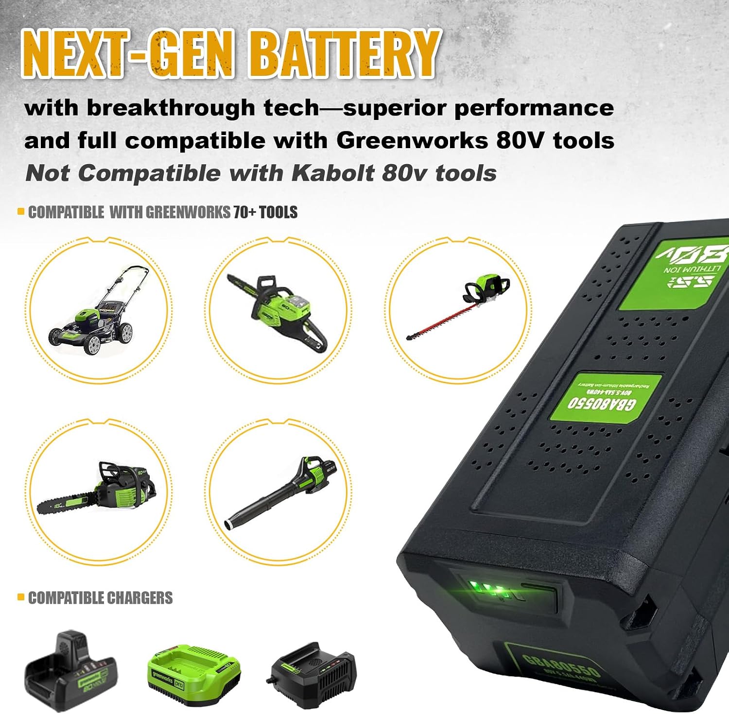 80V 5.5Ah Replacement Batteries Compatible with Greenworks 80V Battery for GBA80200 GBA80250 GBA80400 GBA80500 Lawn Mower Chainsaw 80 Volt Series Cordless Power Tools