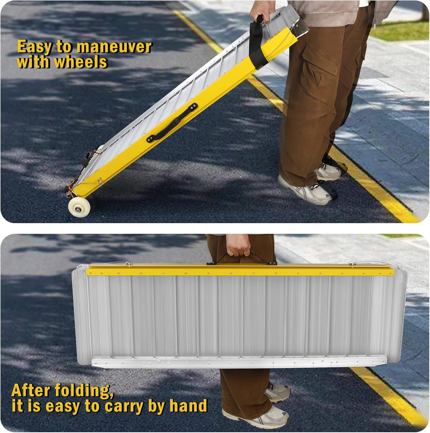 Portable Wheelchair Ramp 4FT, Rolling Base with Wheels for Effortless Transport, Foldable Handicap Ramps with Non-Slip Surface, 800 LBS Capacity, Wheelchair Ramps for Steps, Stairs, Doorways, Curbs