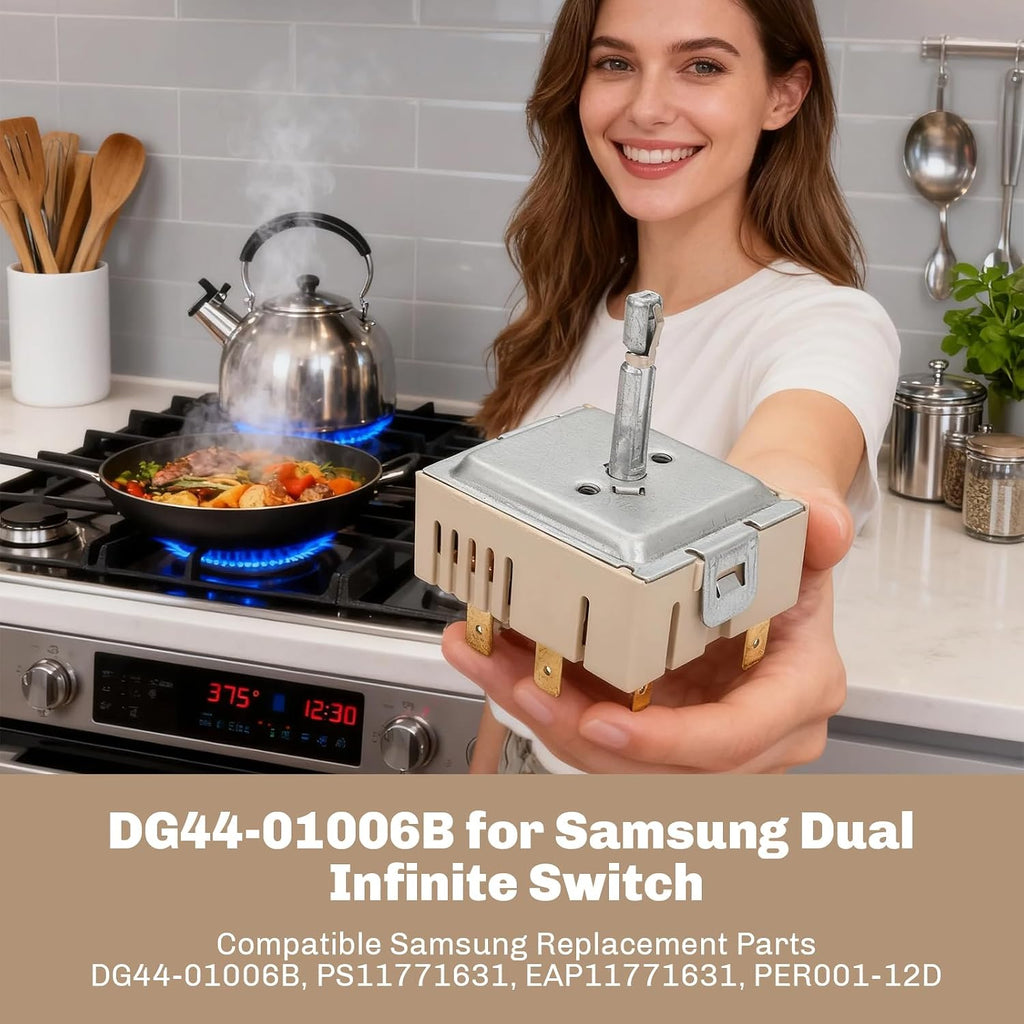 This DG44-01006B/PER001-12D two-position rotary switch is compatible with Samsung gas stove control panels and can be used to replace and repair gas stove components - 2-pack