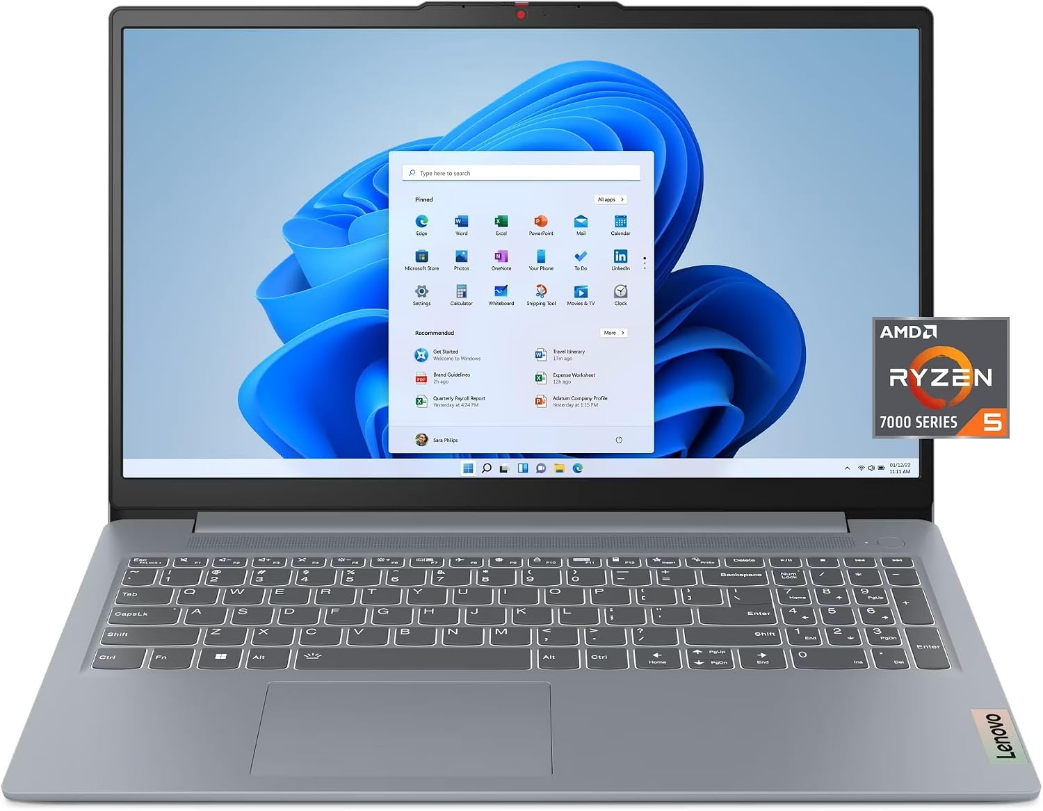 Lenovo IdeaPad Slim 3i 15.6 FHD Touch Laptop | AMD Ryzen 5 7520U(Beat i7-1255U)| AMD Radeon 610M | Grey | Backlit | 8GB RAM 1TB SSD | Win11 WiFi6 Bluetooth | Bundle with 2TB Flash Drive, W/GaLiMu