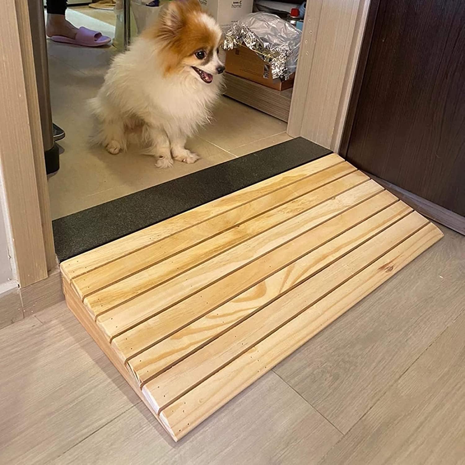 Curb Ramp for Driveway, Door Threshold Ramp Wood/Large Entryway Transition Ramp, Portable Non Slip Home Slope for Moving(60x43x18cm (23.6x17x7in))