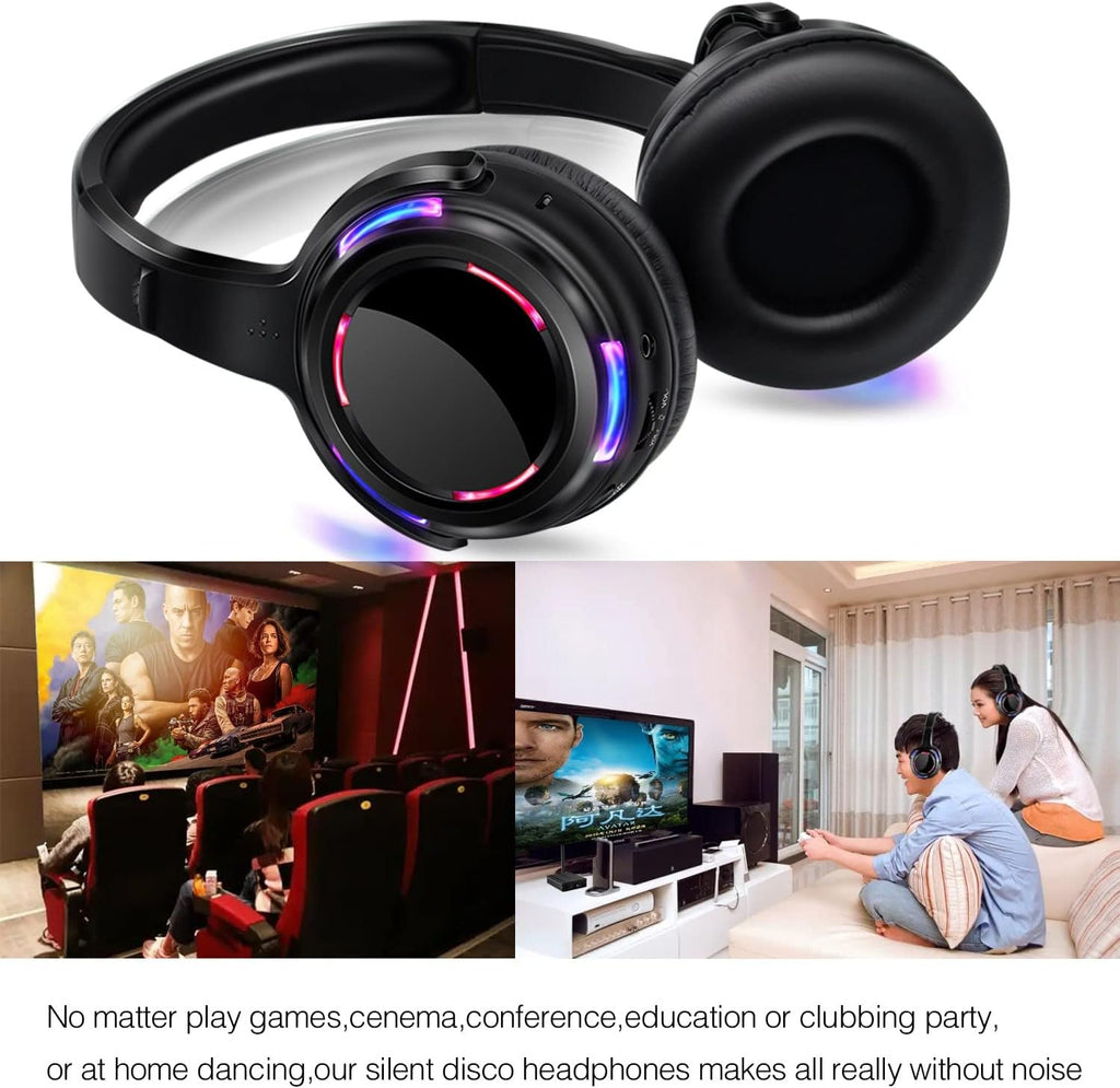 Professional Silent Disco LED Wireless Headphones and RF LED Silent Disco Earphones for iPod MP3 DJ Music Pary Club (30 led Headphone + 2 Transmitter)