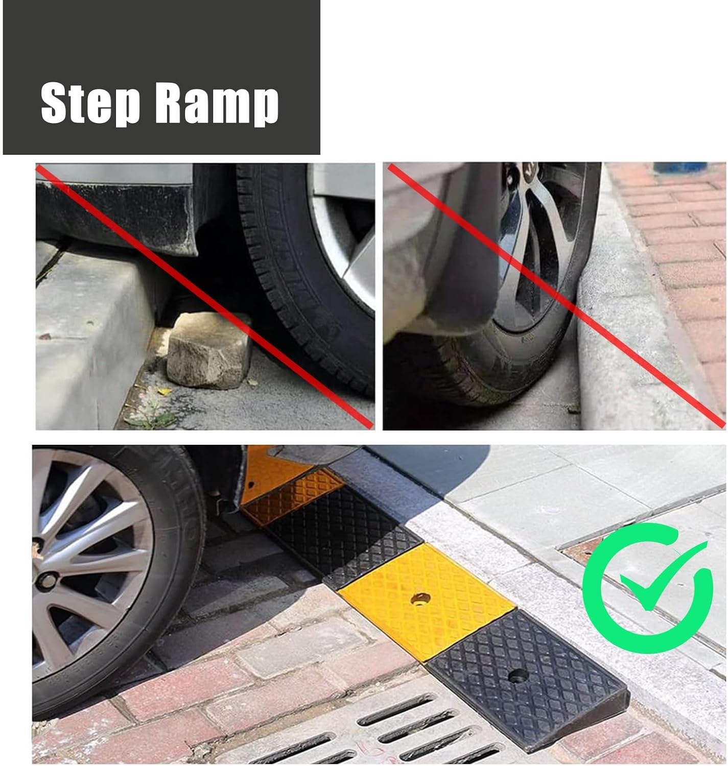 2'/ 2.3'/ 3'/ 3.5'/ 4'/ 5' Rise Rubber Curb Ramp for Driveway, Heavy Duty Car Wheelchairs Slope Kerb Ramps with Screws, Non-Skid Threshold Ramp (Size : 3.5 inch Rise)