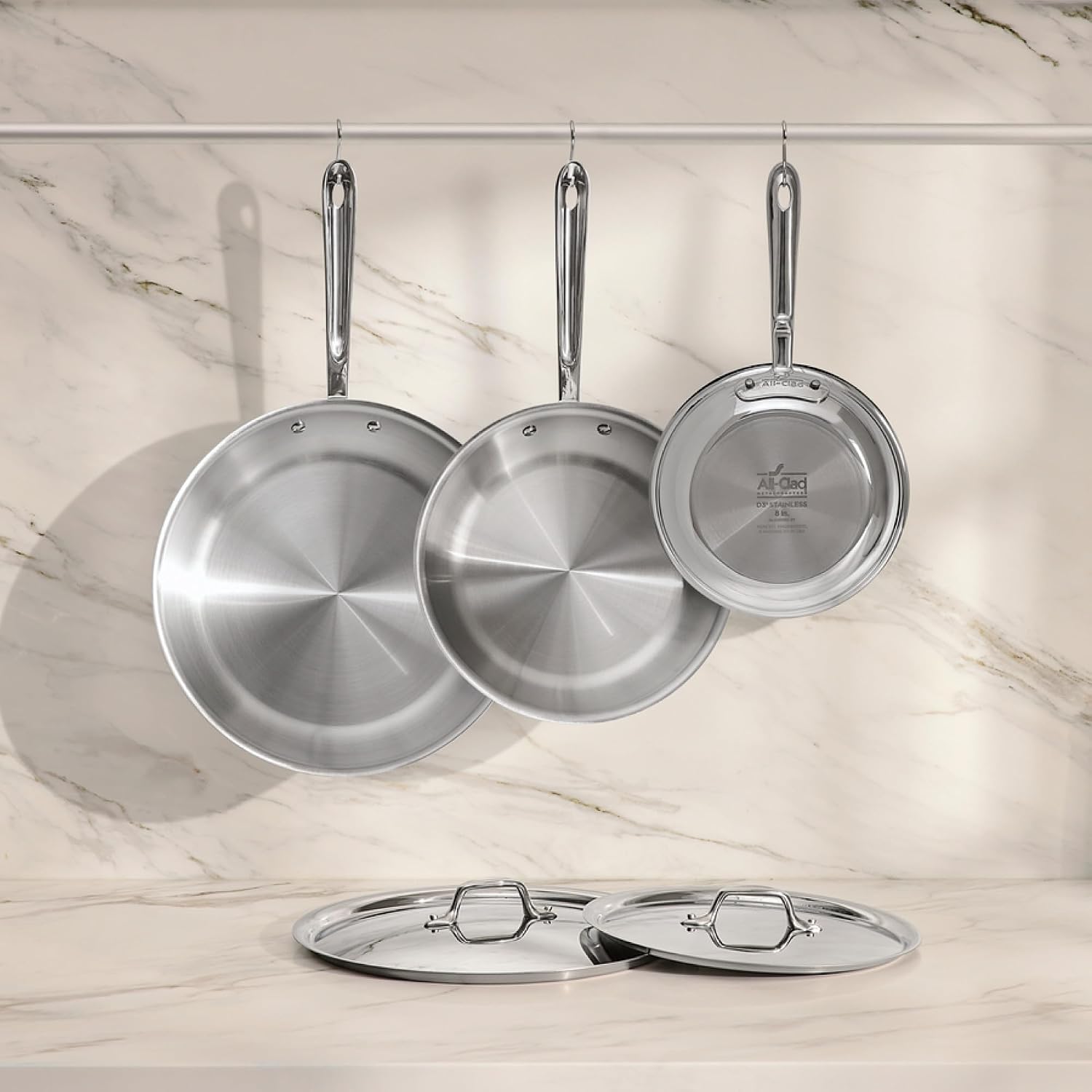 All-Clad D3® Stainless Steel 5 Piece Frypan Set- Made in USA- Includes 8', 10' and 12' Frying Pans With Lid - Professional Grade -Oven Safe & Induction Compatible